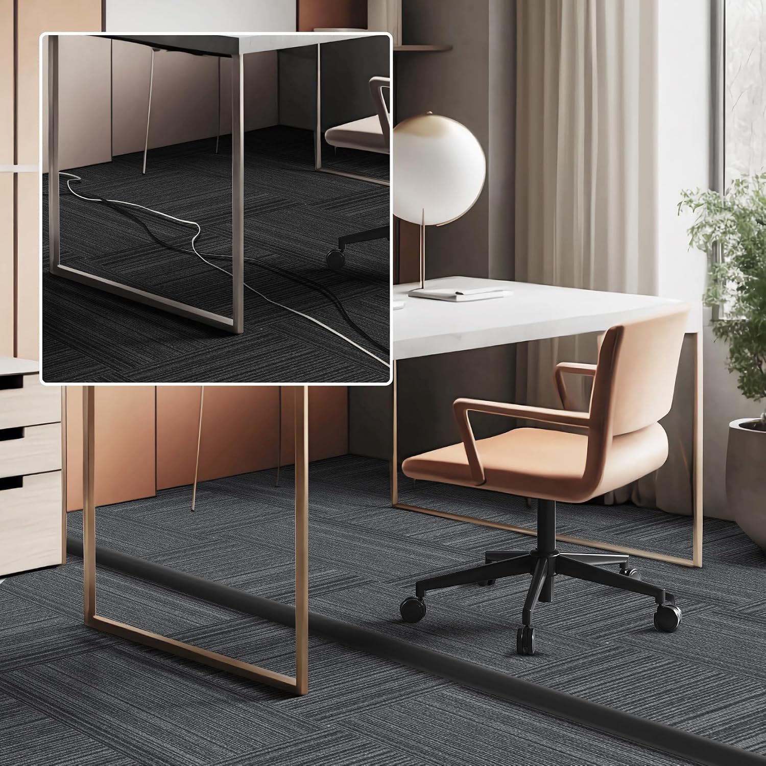 Detalle de ZhiYo Bodenkabelkanal 1,2 m Eiche grau (Holzoptik) – selbstklebender flexibler Kabelschutz