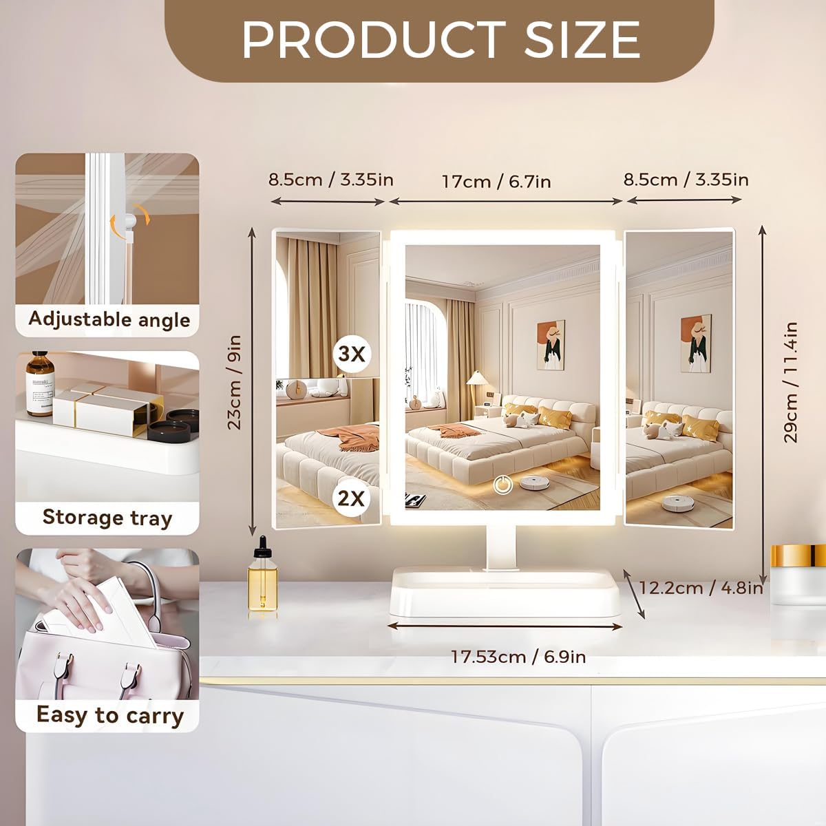 Detalle 2 de ACETEND Vanity Mirror With Lights 3X/2X/1X