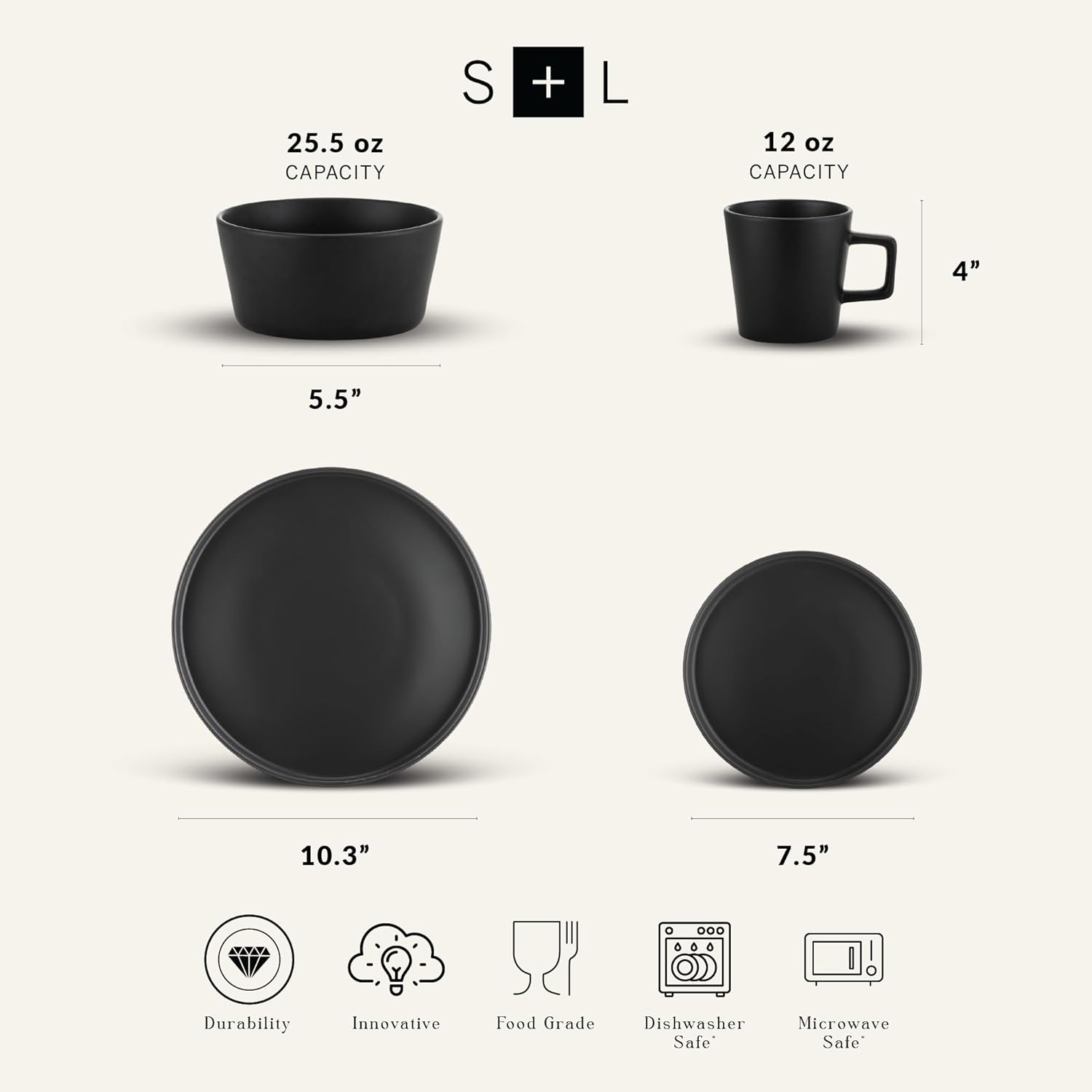 Thumbnail 1 de Stone Lain Celina 32-Piece Stoneware Dinnerware Set (Matte Black) — Service for 8