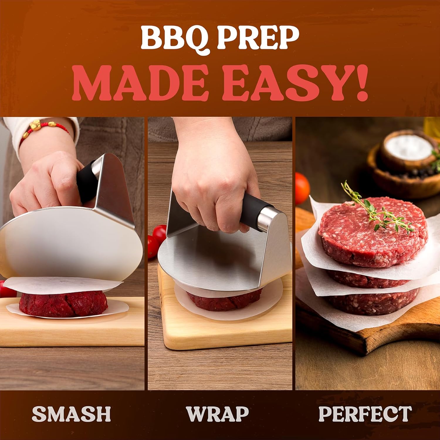 Detalle de Pisol Smash Burger Press (5.5" Stainless Steel Hamburger Smasher Tool) for Griddle & Bacon