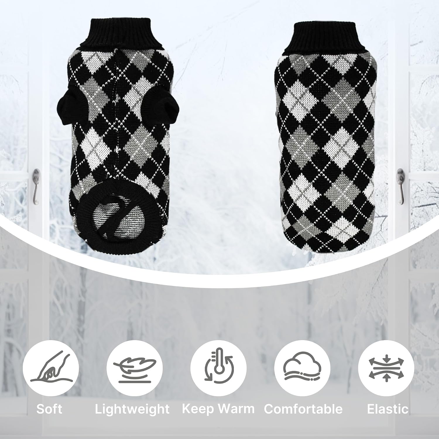 Thumbnail 3 de PawSailor knitted small dog jumper with plaid turtleneck – soft winter pullover for small dogs and cats