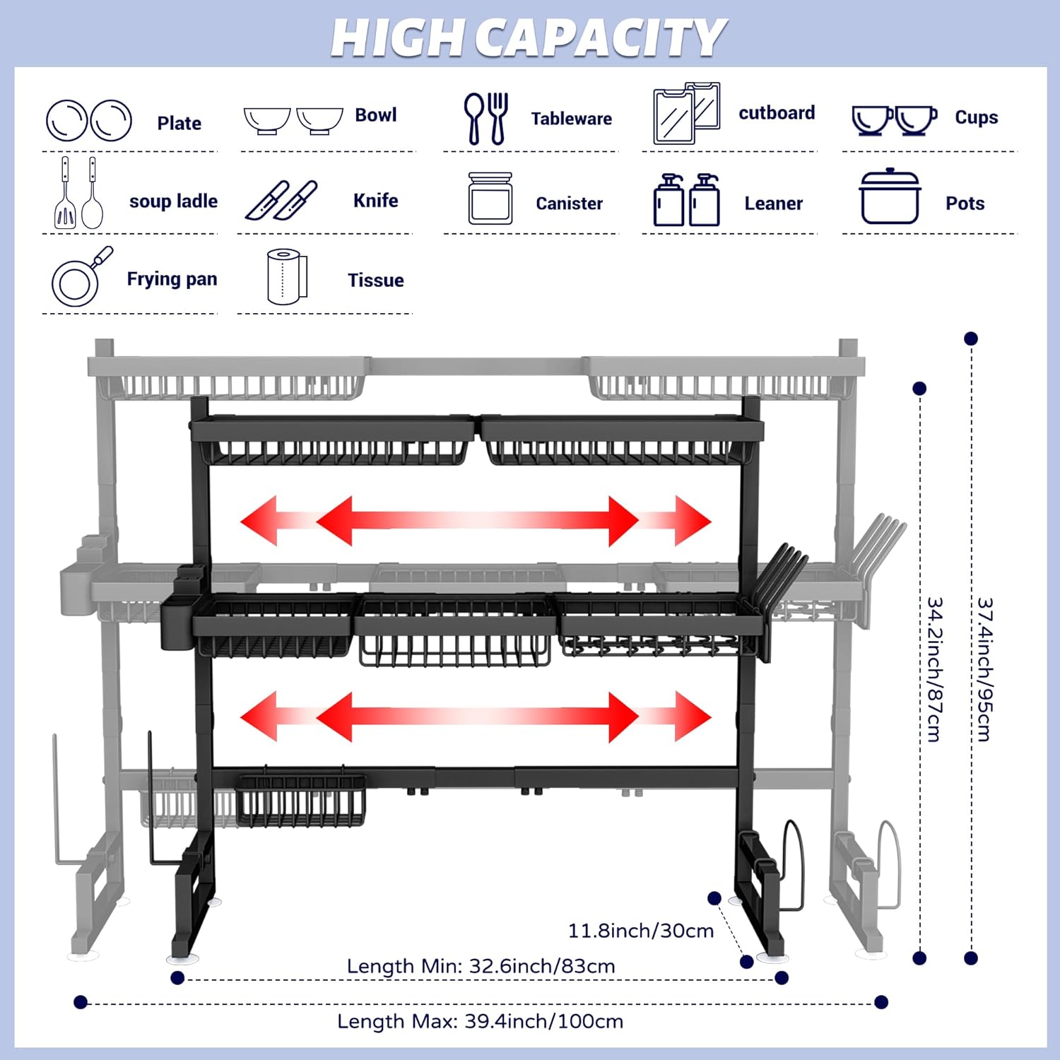 Thumbnail 1 de ADBIU Over The Sink Dish Drying Rack (Expandable Height & Length) Snap-On 2-Tier Dish Rack