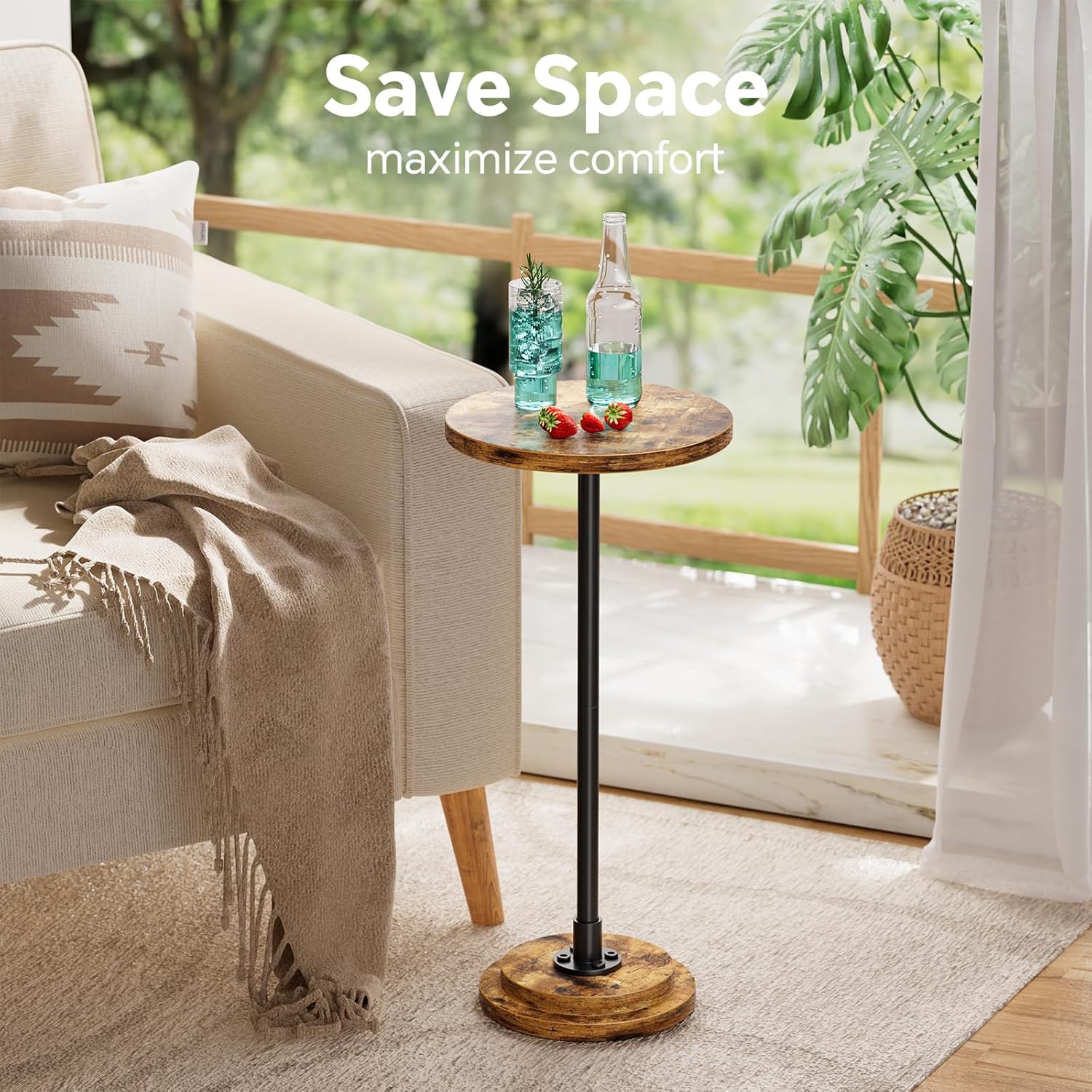 Thumbnail 1 de Simple Trending Small Round Side Table: Rustic Charm Meets Space-Saving Stability