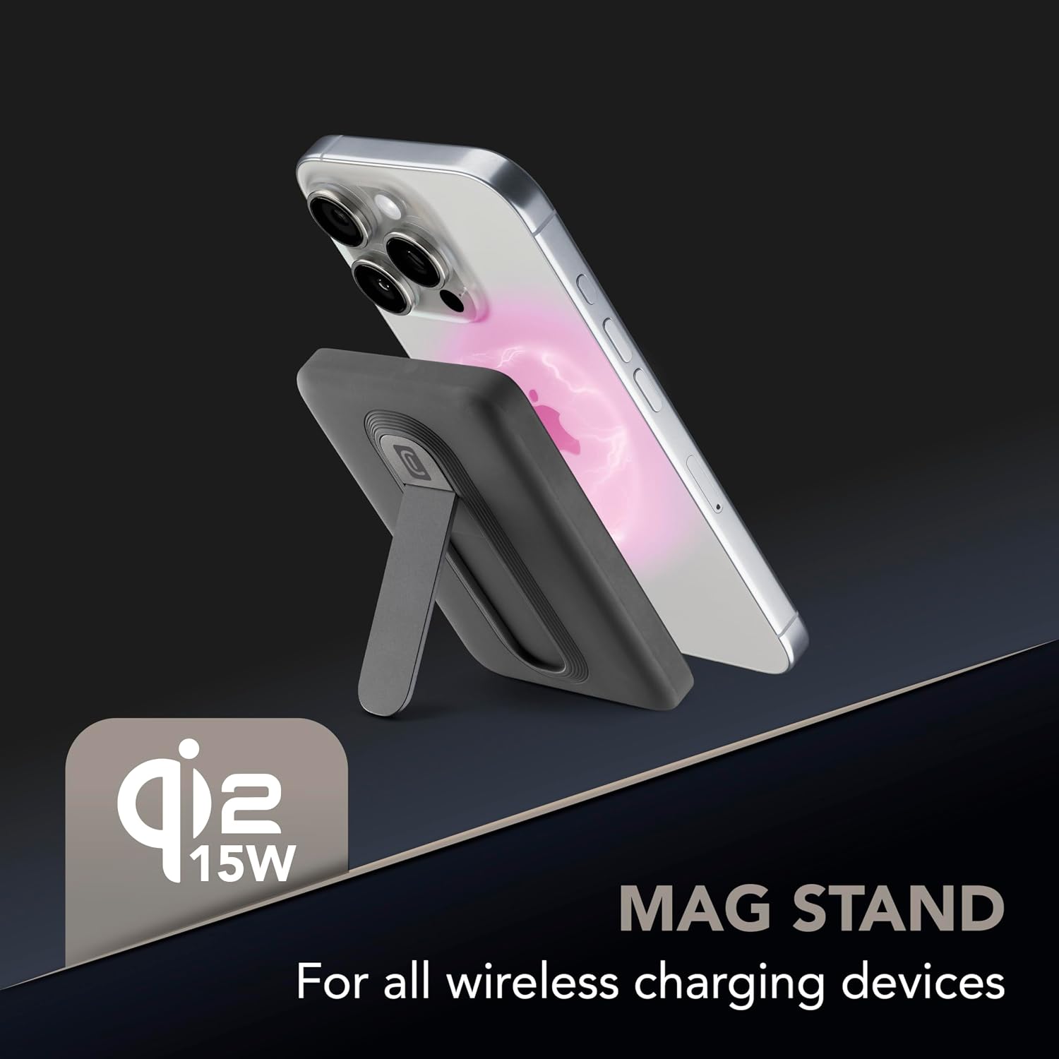Detalle 2 de Cellularline Power Bank 5 000 mAh Qi2 15W avec Support Intégré et USB-C 20W – Soft-Touch, Mag Stand, Noir