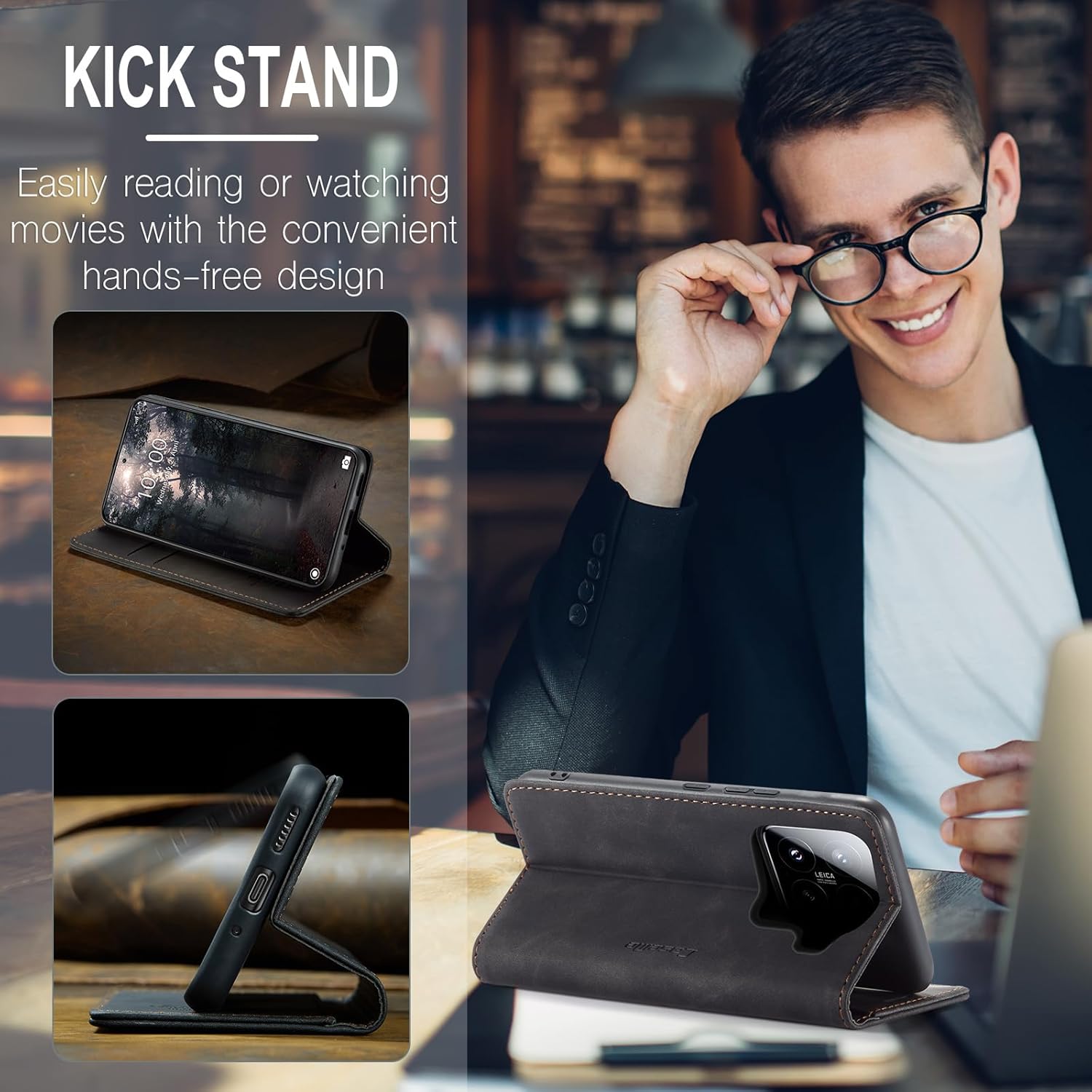 Thumbnail 2 de Lanranwa Handyhülle für Xiaomi 15 5G – Premium Flip Case aus PU-Leder mit Kartenfächern, Magnetverschluss und Standfunktion (Schwarz)