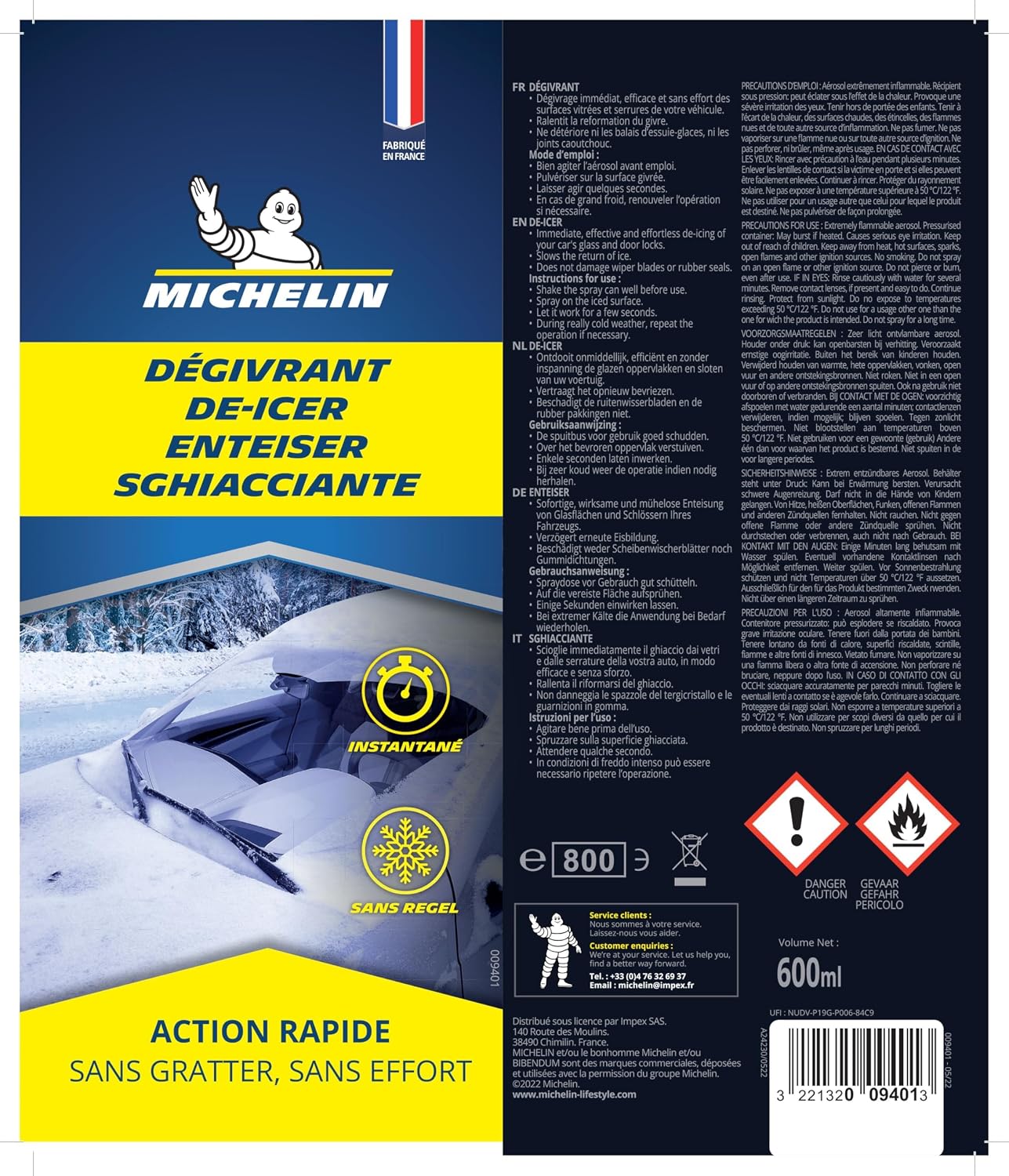 Thumbnail 1 de MICHELIN Dégivrant Pare-brise et Vitres Hiver 600 ml – Spray dégivrage rapide, action instantanée, protection balais et joints