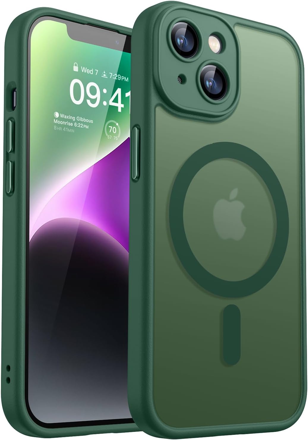 Detalle de CANSHN Magnetic Case for iPhone 14 (6.1") — Deep Green, Full Camera Protection, MagSafe Compatible