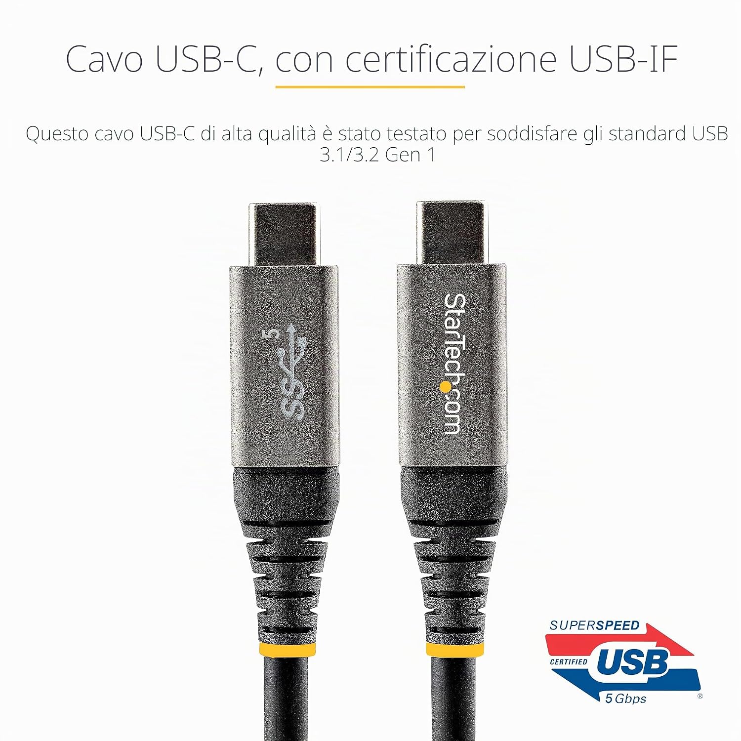 Detalle de StarTech.com Cavo USB-C da 2m: USB-C a USB-C 5Gbps, Power Delivery 100W, DP Alt Mode