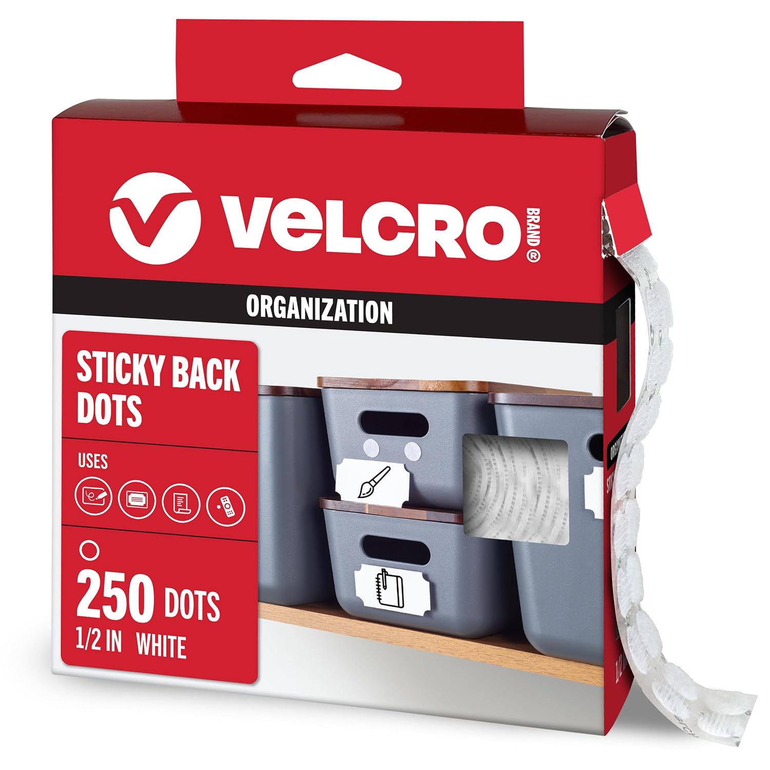 Detalle de VELCRO Brand Dots with Adhesive, White, Small 1/2 in Circles (250 Pack)