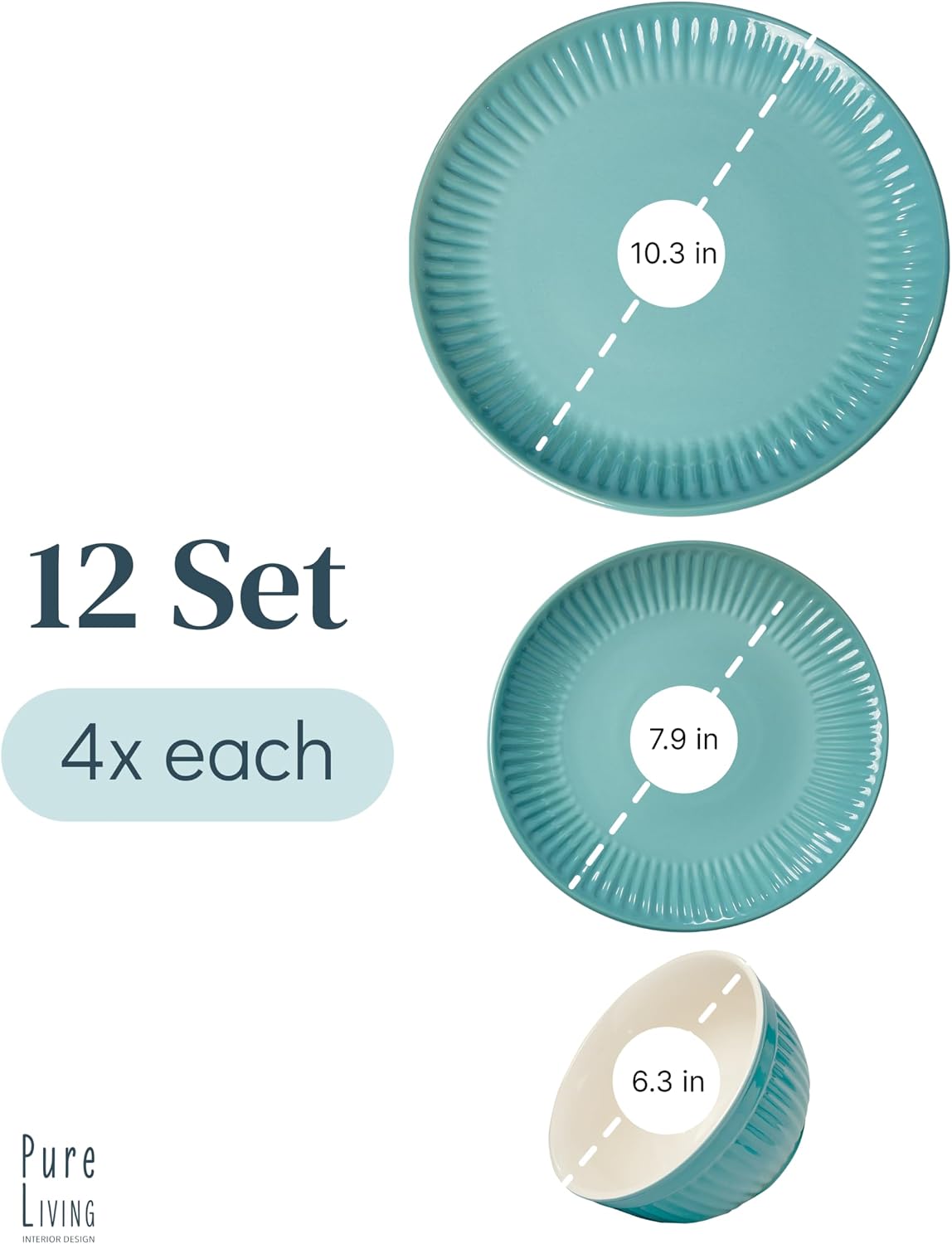 Detalle de Stoneware Dinnerware Set for 4: HYGGE 12-Piece by Pure Living in Green