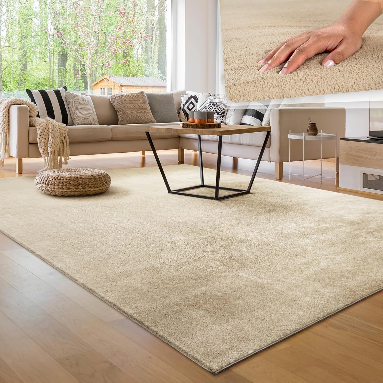Thumbnail 6 de Paco Home Tapis Salon Moelleux Ultra Doux à Poils Courts, Antidérapant, Bleu Marine – Ø200 cm