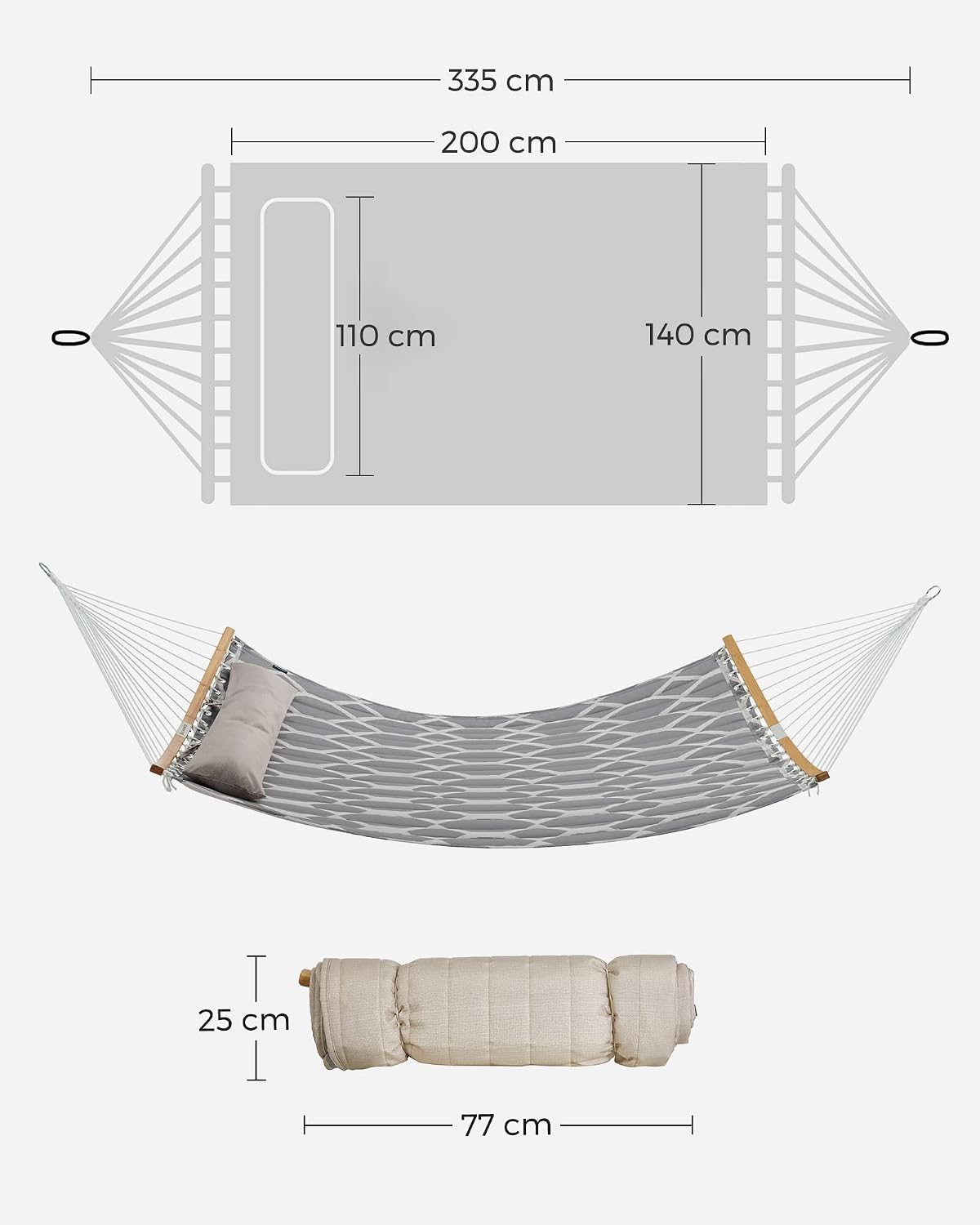 Thumbnail 1 de SONGMICS Hängematte gepolstert mit teilbaren Bambusstangen, 200 x 140 cm, max. 225 kg – grau/beige