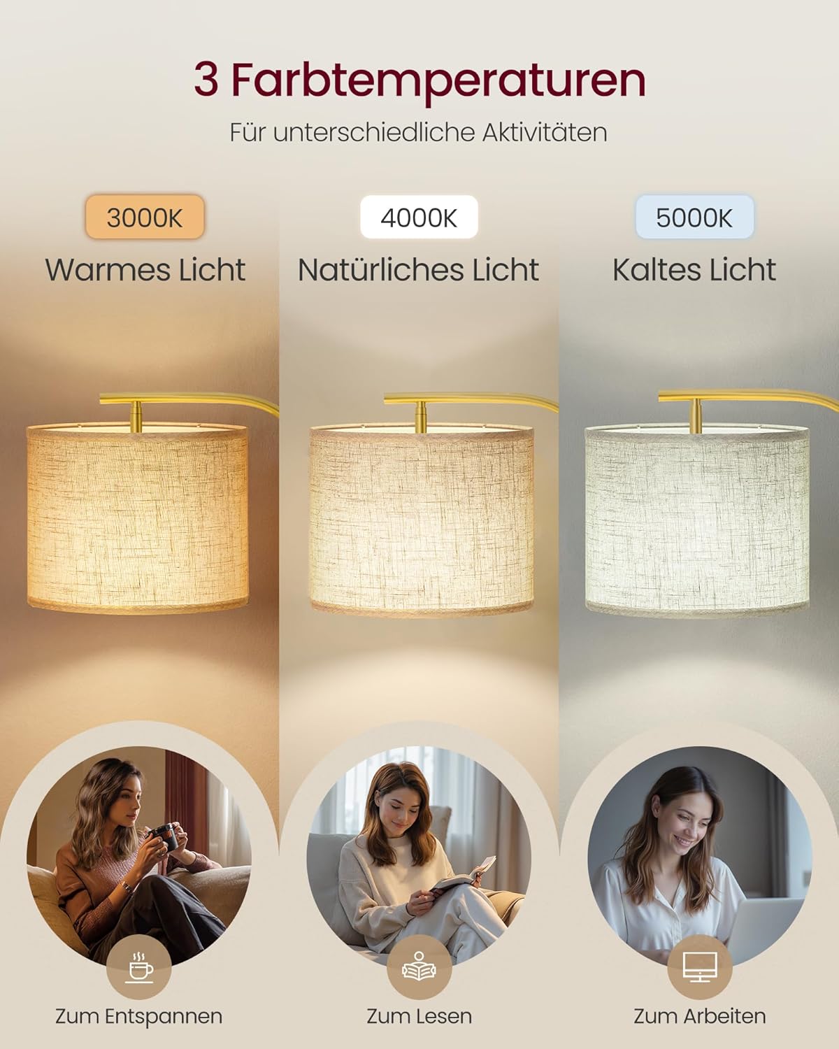 Thumbnail 2 de VASAGLE Stehleuchte LFL006BD02 – Bogenlampe, höhenverstellbar, Stoffschirm, 150–175 cm, matt-schwarz
