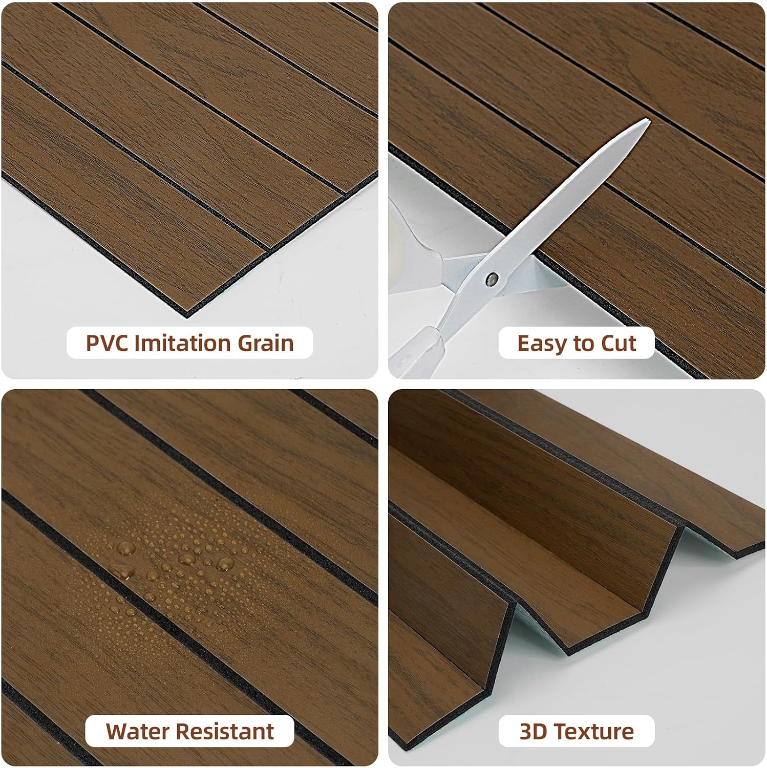 Detalle de WADILE panneaux muraux bois autocollants en PVC insonorisés 30×30 cm (lot de 30) – marron foncé