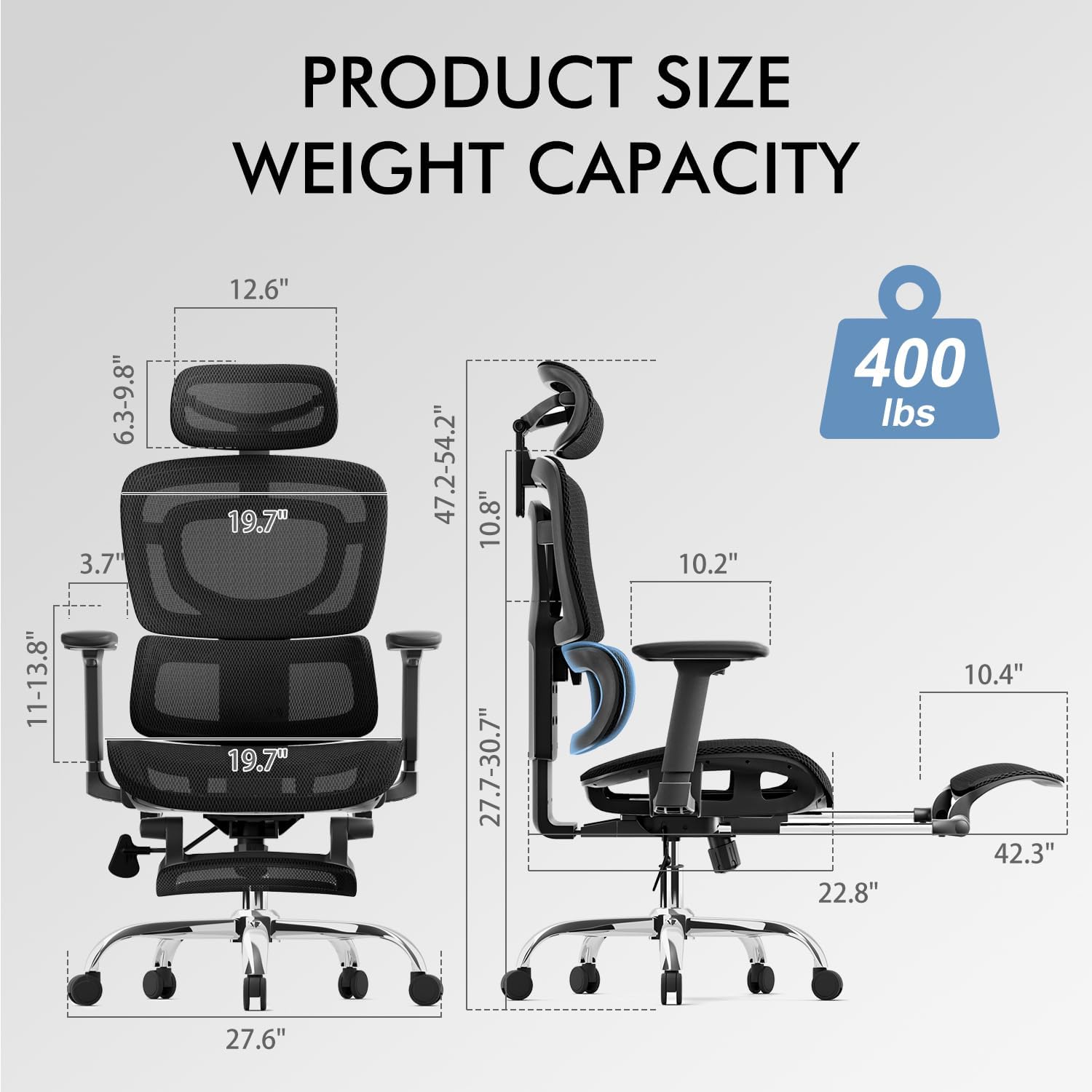 Detalle 2 de marrap WW805 Ergonomic Mesh Office Chair with Tilt, Footrest and Flip-Up Arms