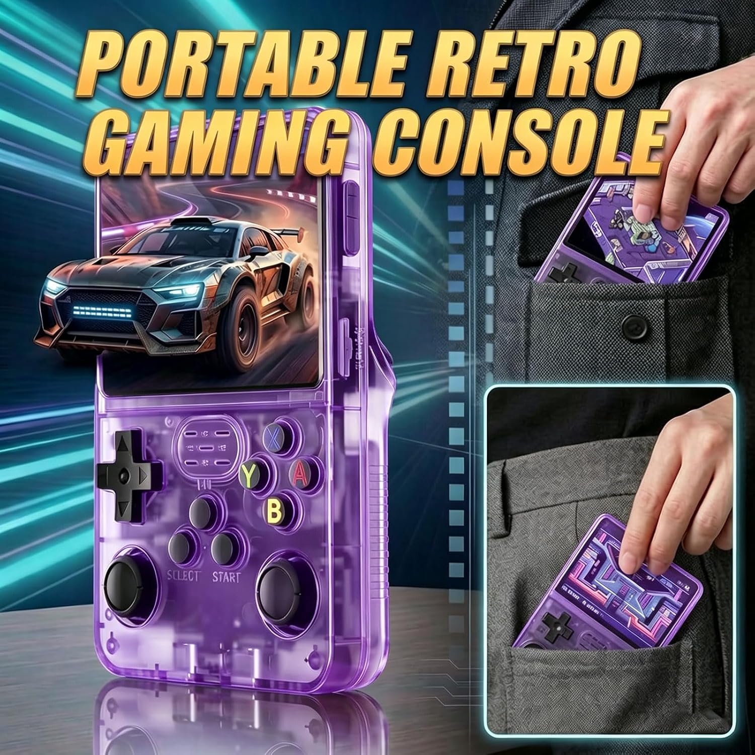 Detalle de Retro Konsole Handheld – 20.000+ Spiele, 3,5" IPS, tragbare Linux-Gaming-Konsole (R36S, Rauchlila)