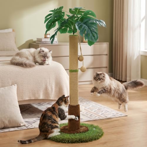 Thumbnail 3 de Woochpet Arbre à chat d’intérieur 90 cm avec corde en sisal et feuilles Monstera 3D