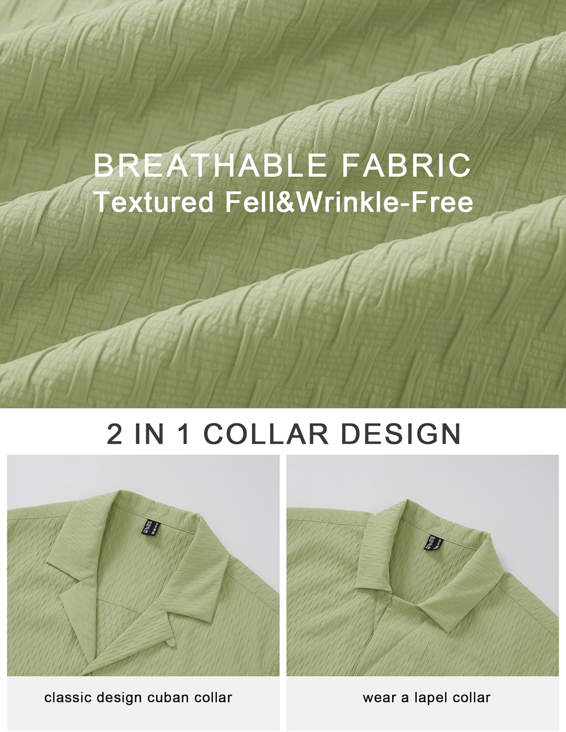 Thumbnail 4 de TACVASEN Men's Short Sleeved Shirt – Lightweight Textured Cuban Collar Top for Summer