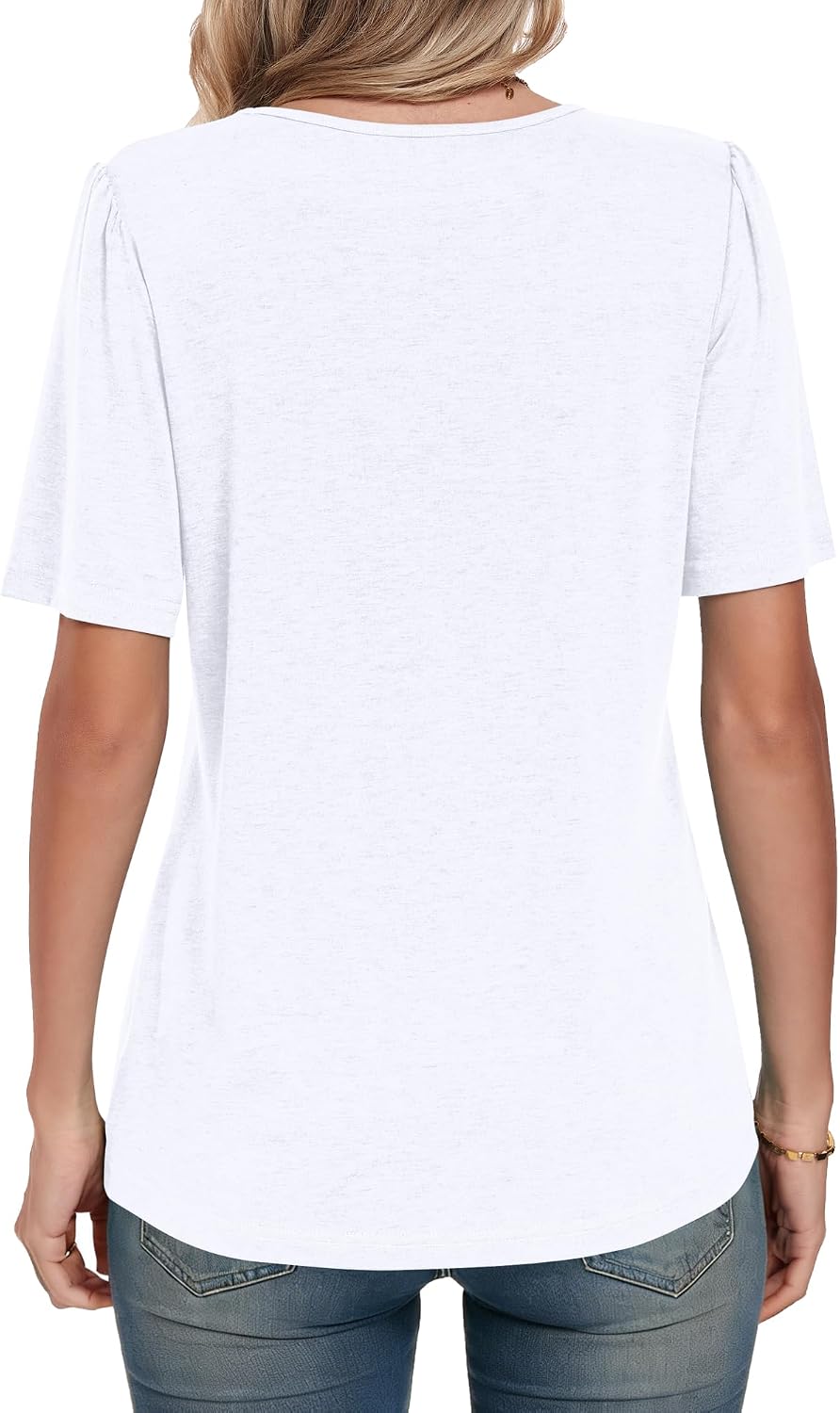 Detalle 2 de PLMOKEN Tee Shirt Femme col rond à manches courtes plissé sur la poitrine
