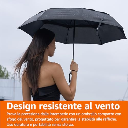 Thumbnail 5 de Amazon Basics Ombrello da viaggio compatto automatico antivento, 28 cm, nero