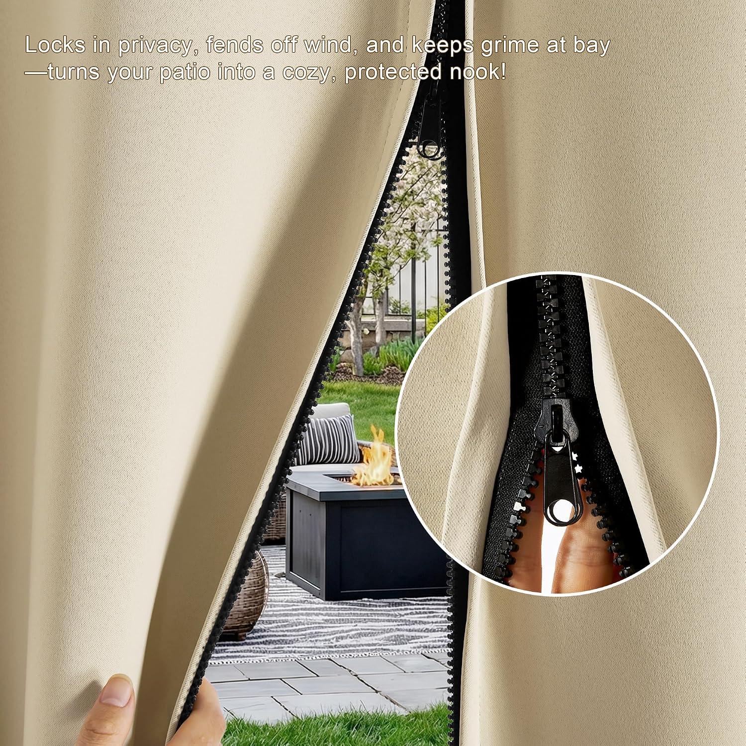 Thumbnail 2 de RYB HOME Outdoor Curtains, 52 x 84 in, Zippered 2-Panel Set, Biscotti Beige