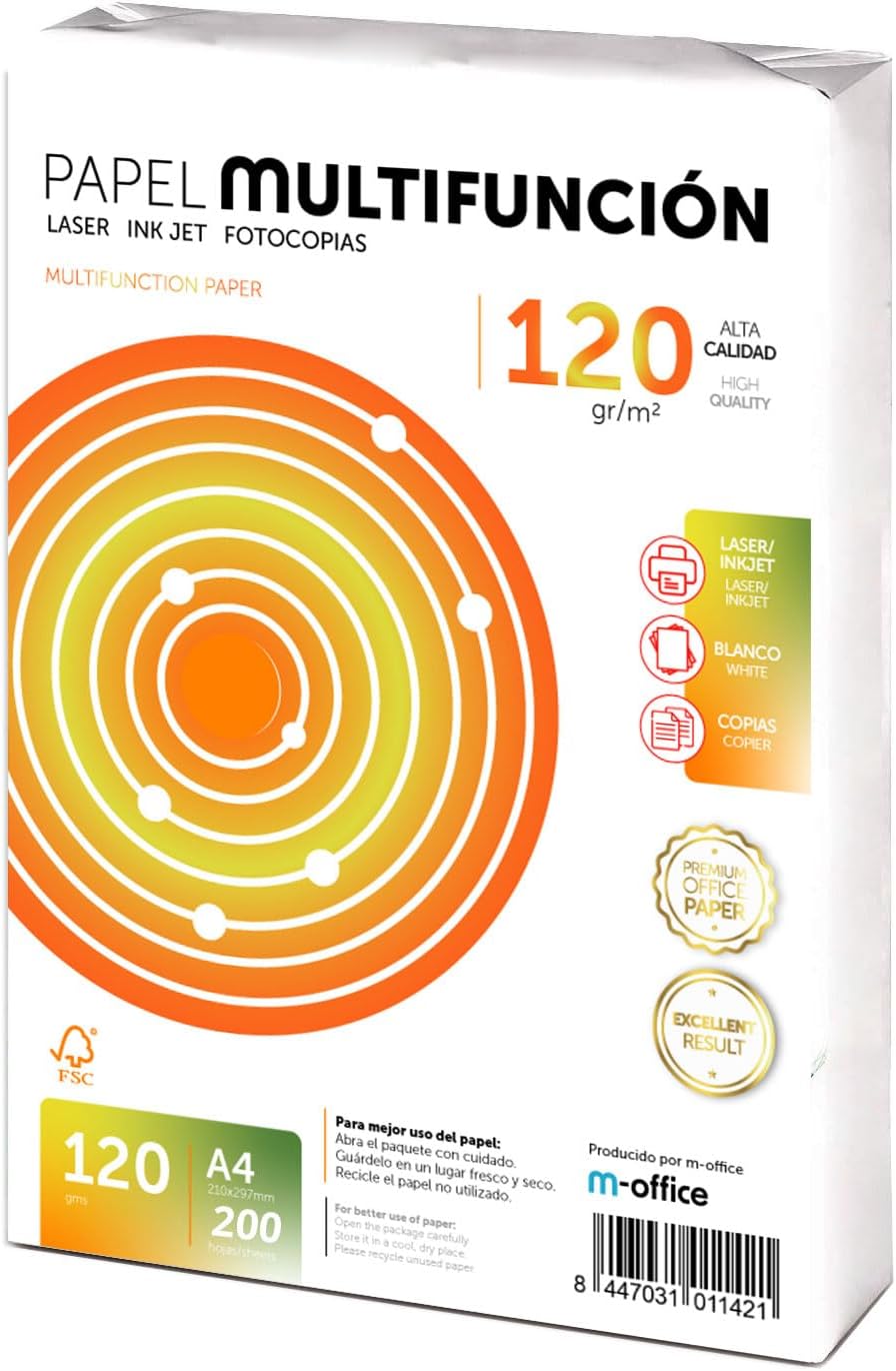 Detalle de Fogli A4 120 g, 200 fogli – Carta multiuso per stampante (laser, inkjet, fotocopiatrice, fax)