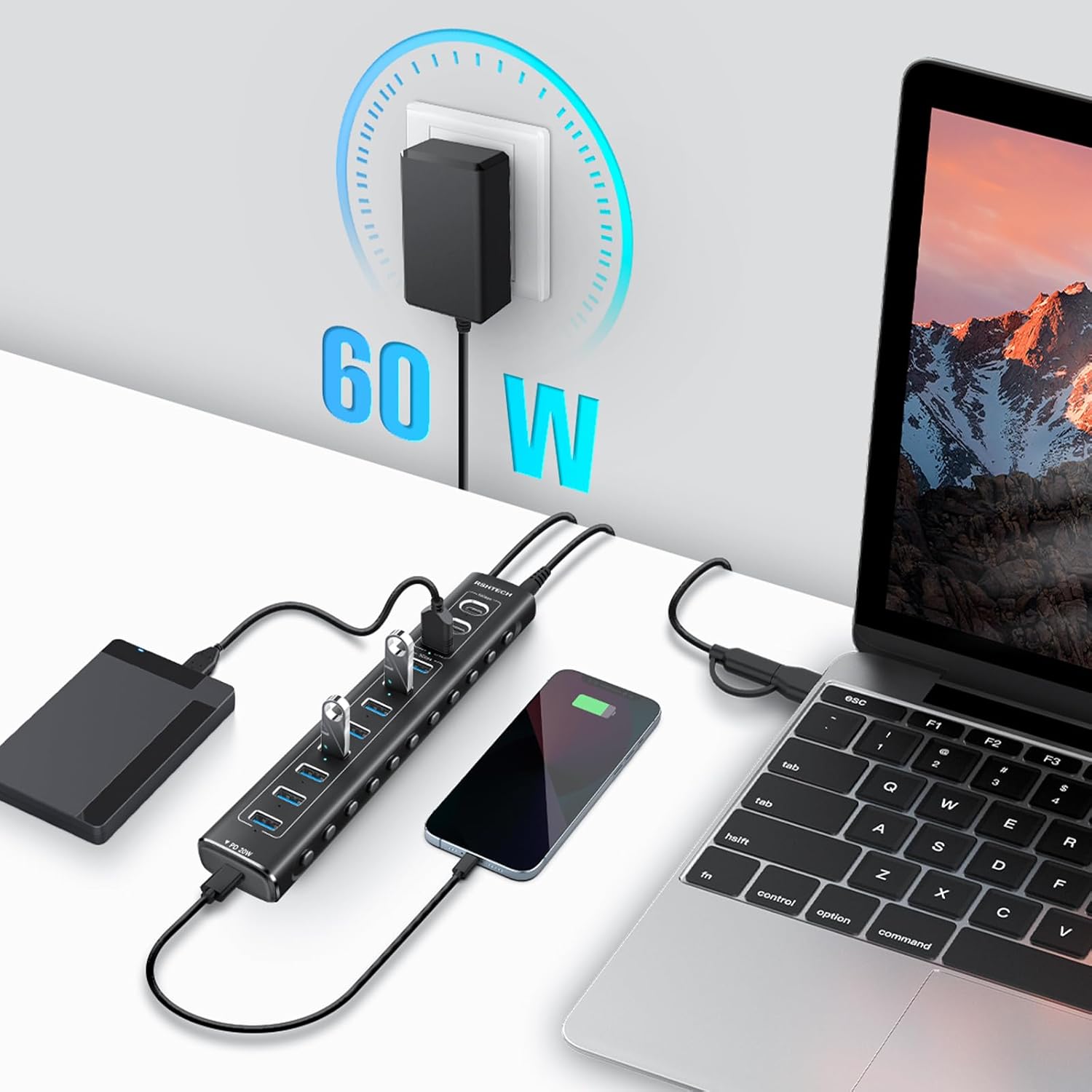 Thumbnail 6 de RSHTECH RSH-A11PD USB-C 3.2 Hub mit Netzteil (60 W) – 11 Ports, 20 W PD & bis zu 10 Gb/s