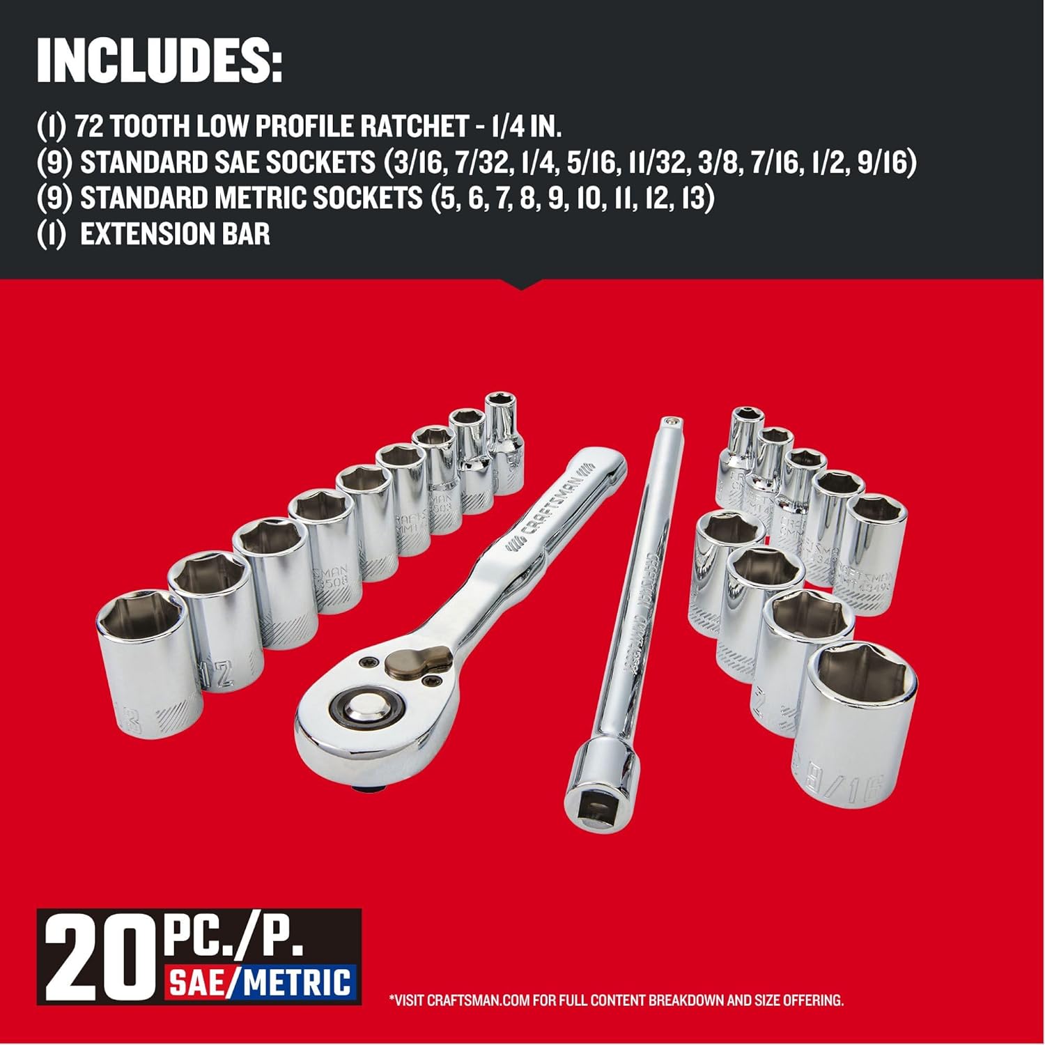 Thumbnail 2 de Craftsman Mechanics Tool Set, 1/4 Inch Drive, 20 Piece (CMMT12108)