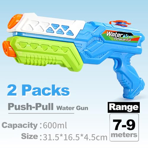 Detalle 2 de Water Guns Powerful Long Distance, 2 Pack 510ML Big Water Gun Long Range by Cakkone (Blue)