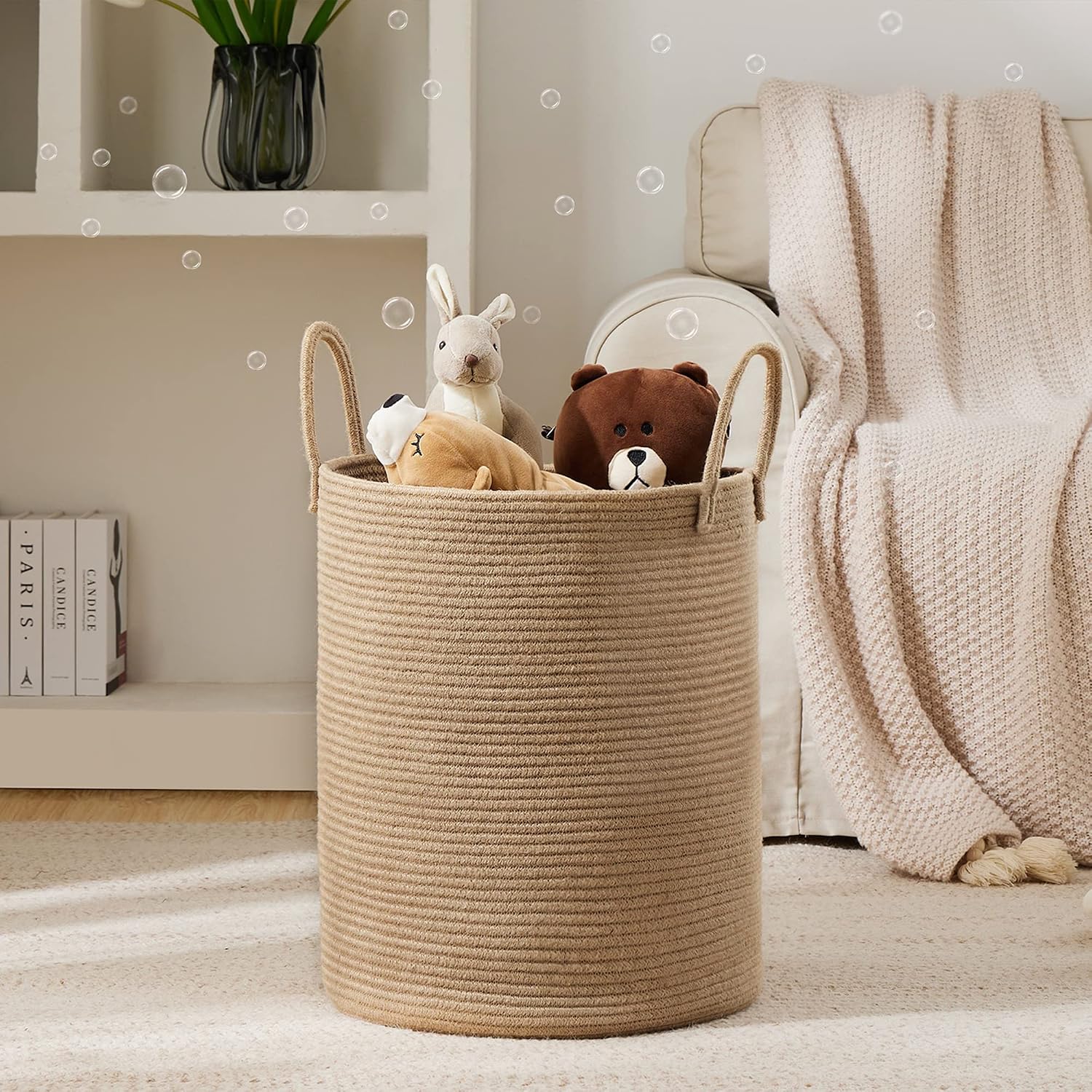 Detalle de YOUDENOVA YDSLD007 Jute Rope Laundry Hamper, 58L, Round and Foldable