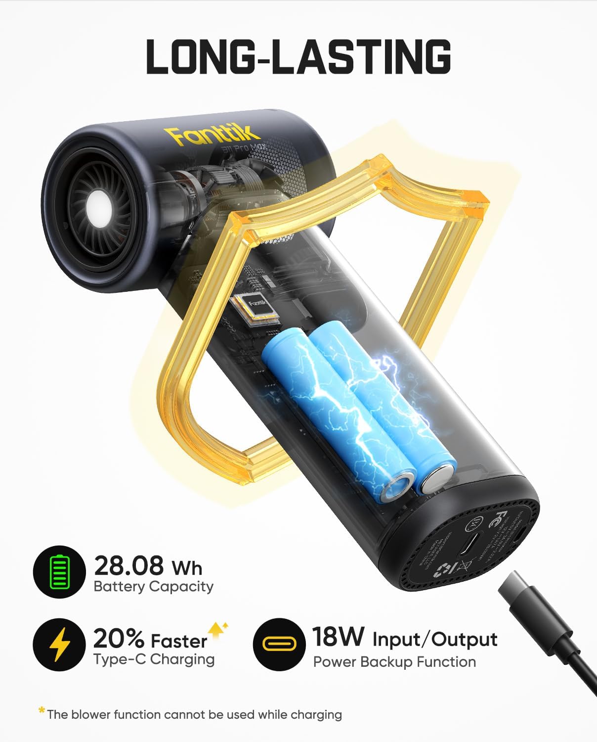 Detalle de Fanttik B11 Pro Max Electric Air Duster: 150,000 RPM Power with Boost, 28.08Wh Battery, and 5-Head Kit