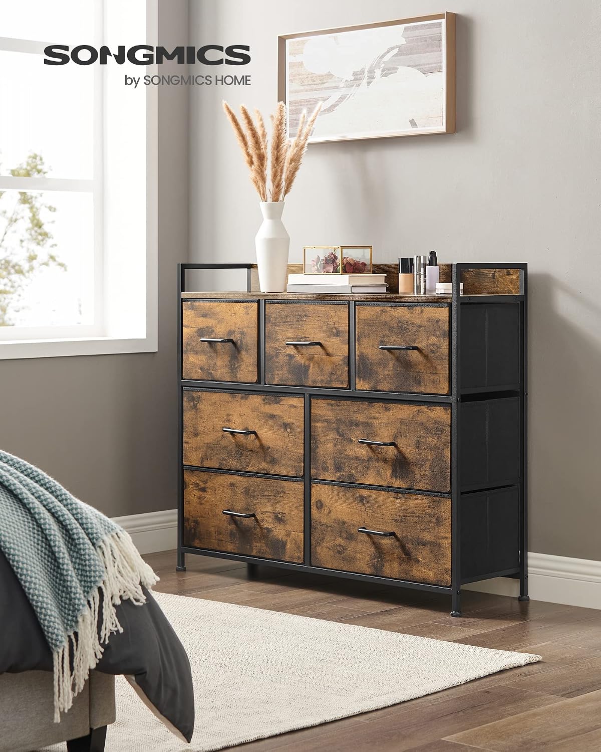 Detalle 2 de SONGMICS LTS137B01 Chest of Drawers, 7 Fabric Drawers, Steel Frame