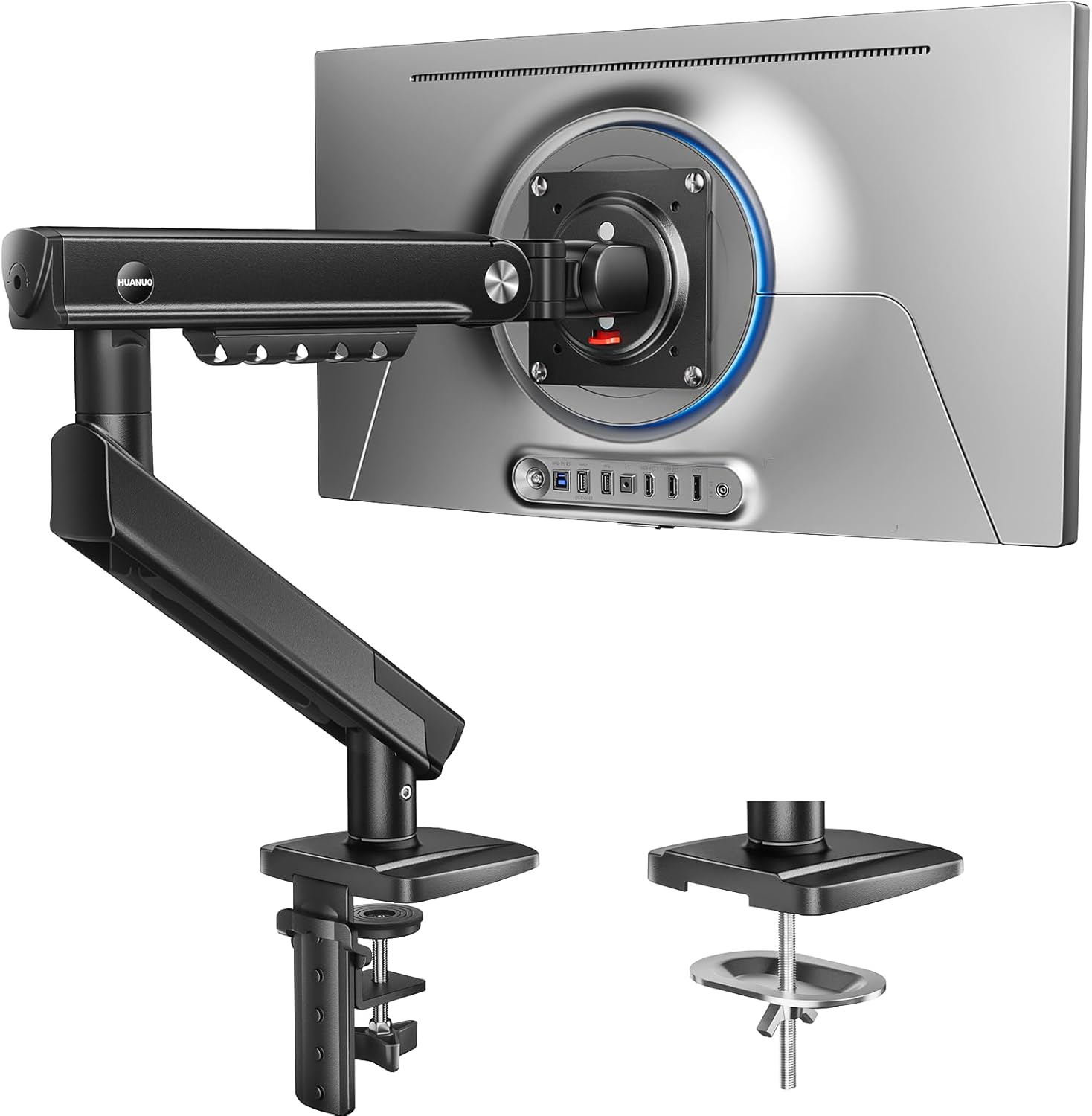 Detalle de HUANUO FlowLift Pro Monitorarm 13–32 Zoll – MechaSpring, 9 kg Tragfähigkeit, VESA 75/100, werkzeuglose Montage