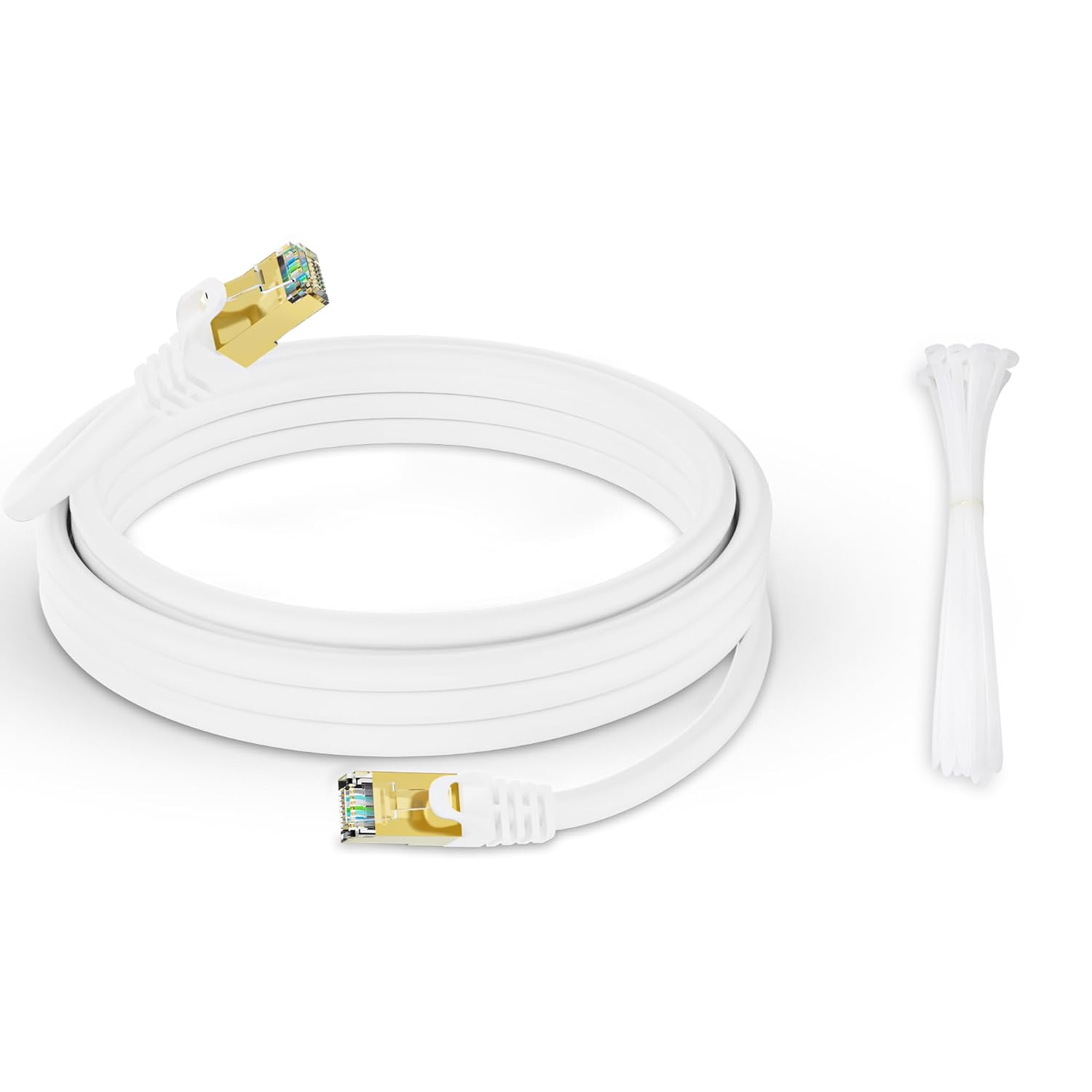 Detalle 2 de Werkybay CAT7 Patchkabel 7,5 m – 10 Gbit/s, 600 MHz, Wasserfest, S/FTP, RJ45, inkl. Kabelbinder (Weiß)