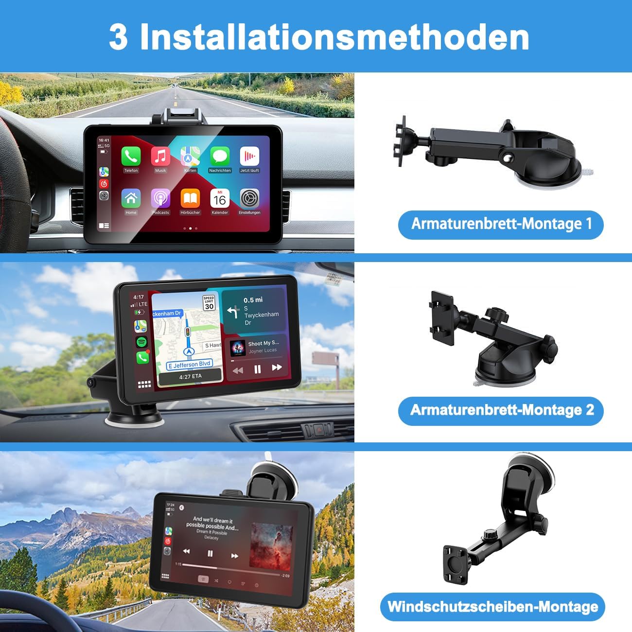 Thumbnail 6 de Aonerex Tragbares CarPlay Display 7 Zoll – kabellose CarPlay/Android Auto Lösung mit Touchscreen