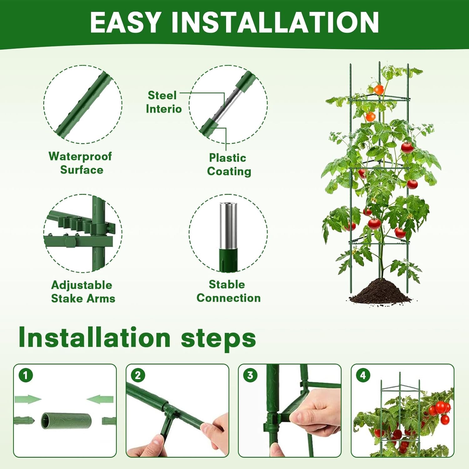 Thumbnail 3 de ZIKEBTUY 6 Stück Tomaten Rankhilfe 120 cm Höhe – Set mit Twist Tie und Clips, Metall Pflanzenhalter für Tomaten, Gurken, Rosen