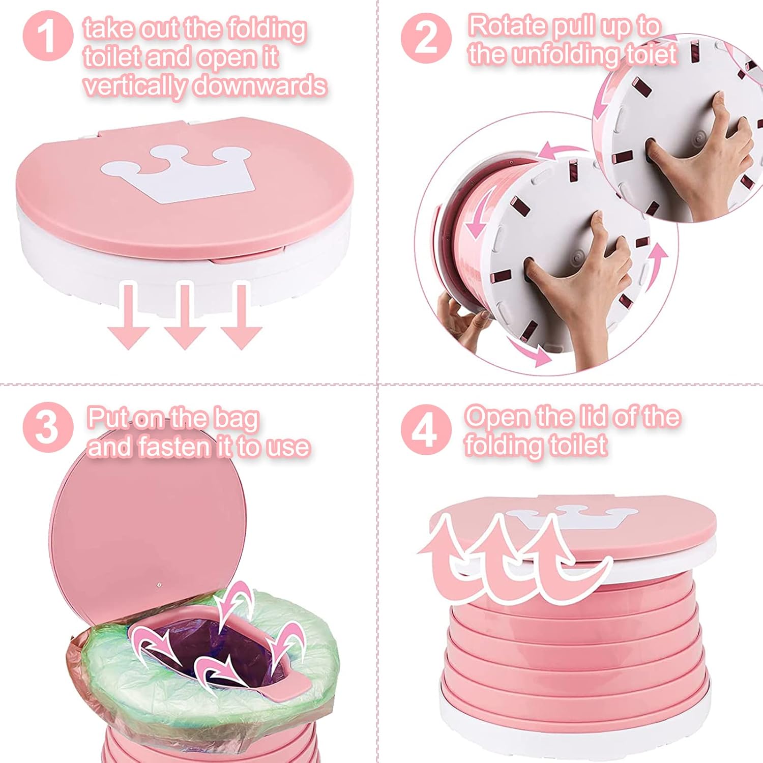 Thumbnail 3 de Travel Potty Portable Potty Folding Potty for Toddlers (Pink) – Compact Travel Seat for Car, Indoor and Outdoor Use