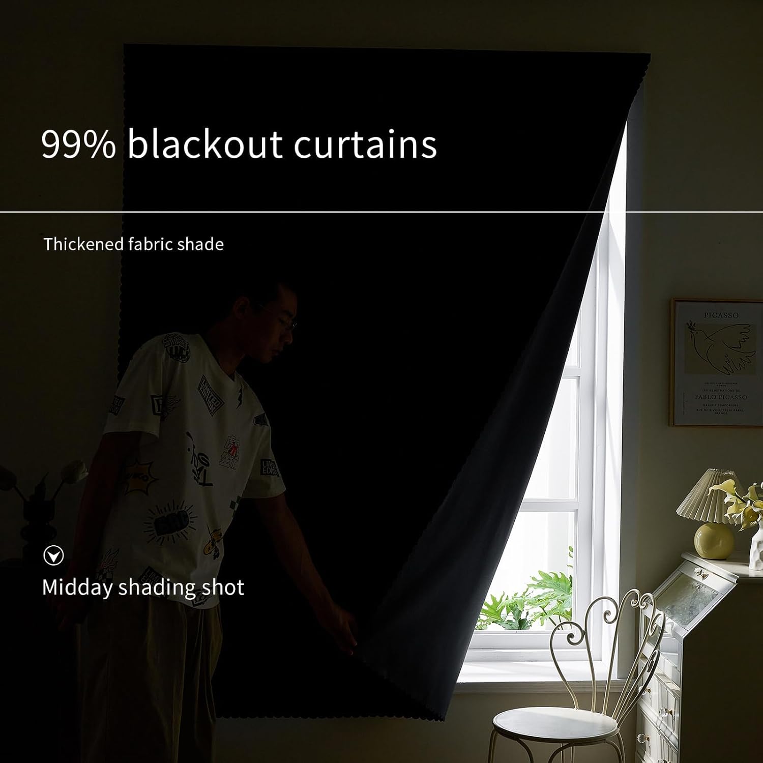 Thumbnail 2 de AJAZZ Self Adhesive Curtains 100% Blackout Shades – 59" W x 96" L, Black, 1 Panel