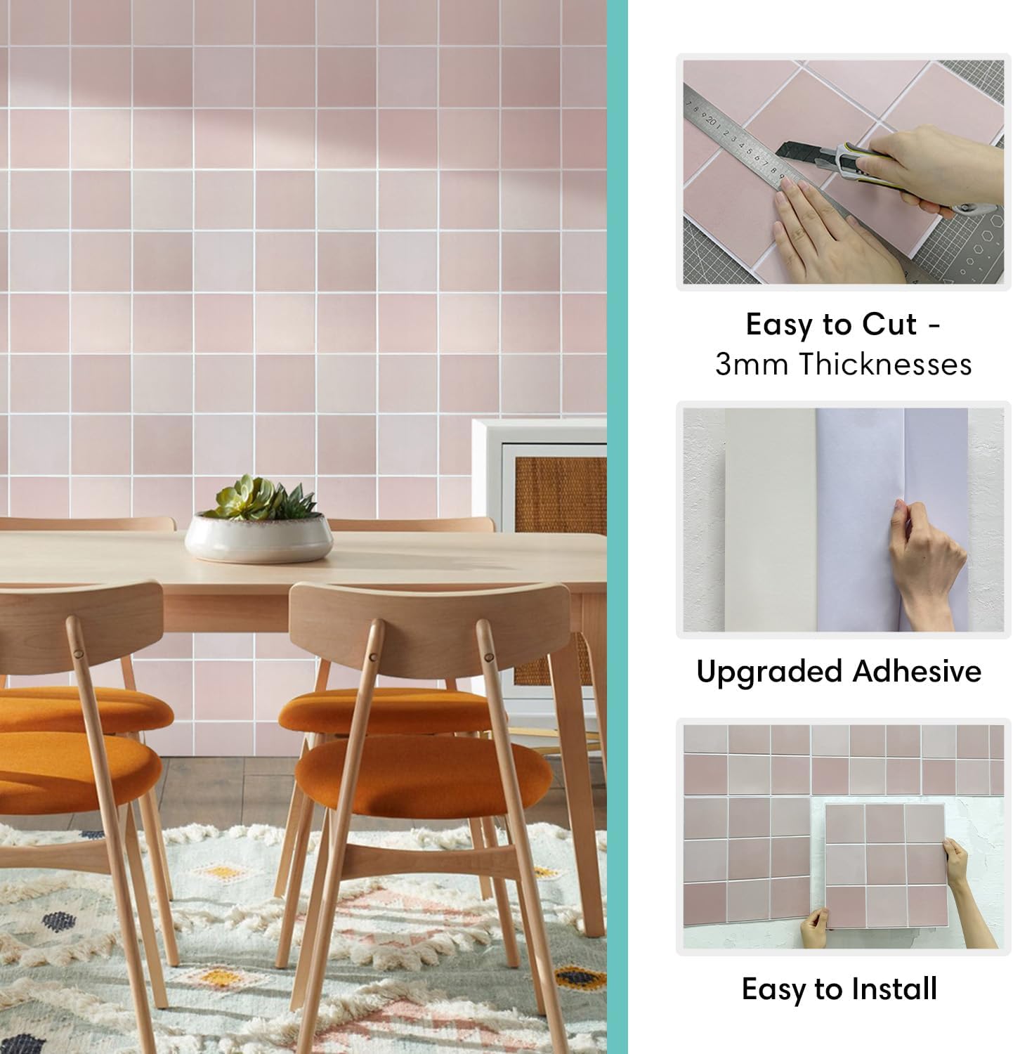 Thumbnail 3 de Commomy COM-SQUARE 3D-wandtegels, zelfklevend PVC, matroze, 30 x 30 cm