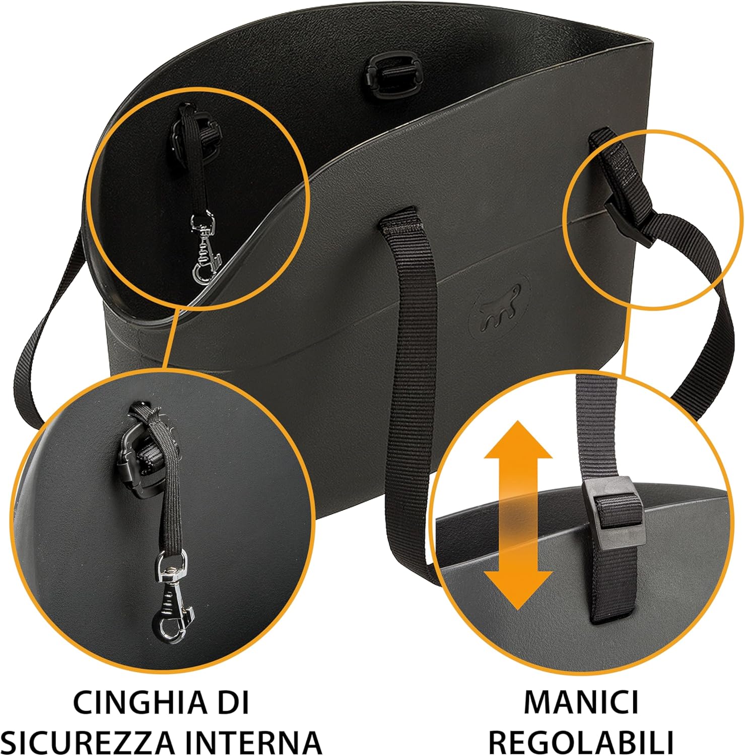Detalle de Ferplast Borsa per cani fino a 5 kg in plastica gommata: impermeabile e lavabile, manici regolabili, 35 x 14 x h 22 cm