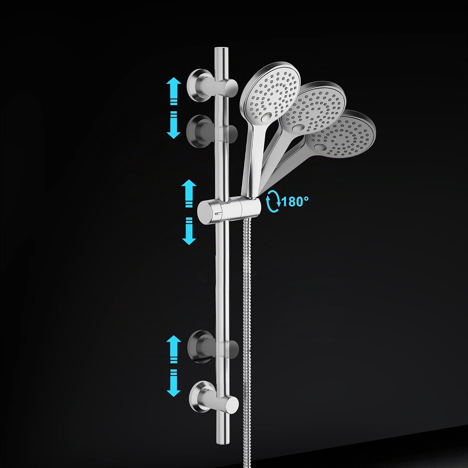 Detalle 2 de Görbach Colonna Doccia in Acciaio Inox 70 cm senza Miscelatore con Doccetta, 150 cm di Tubo e Supporti Cromo