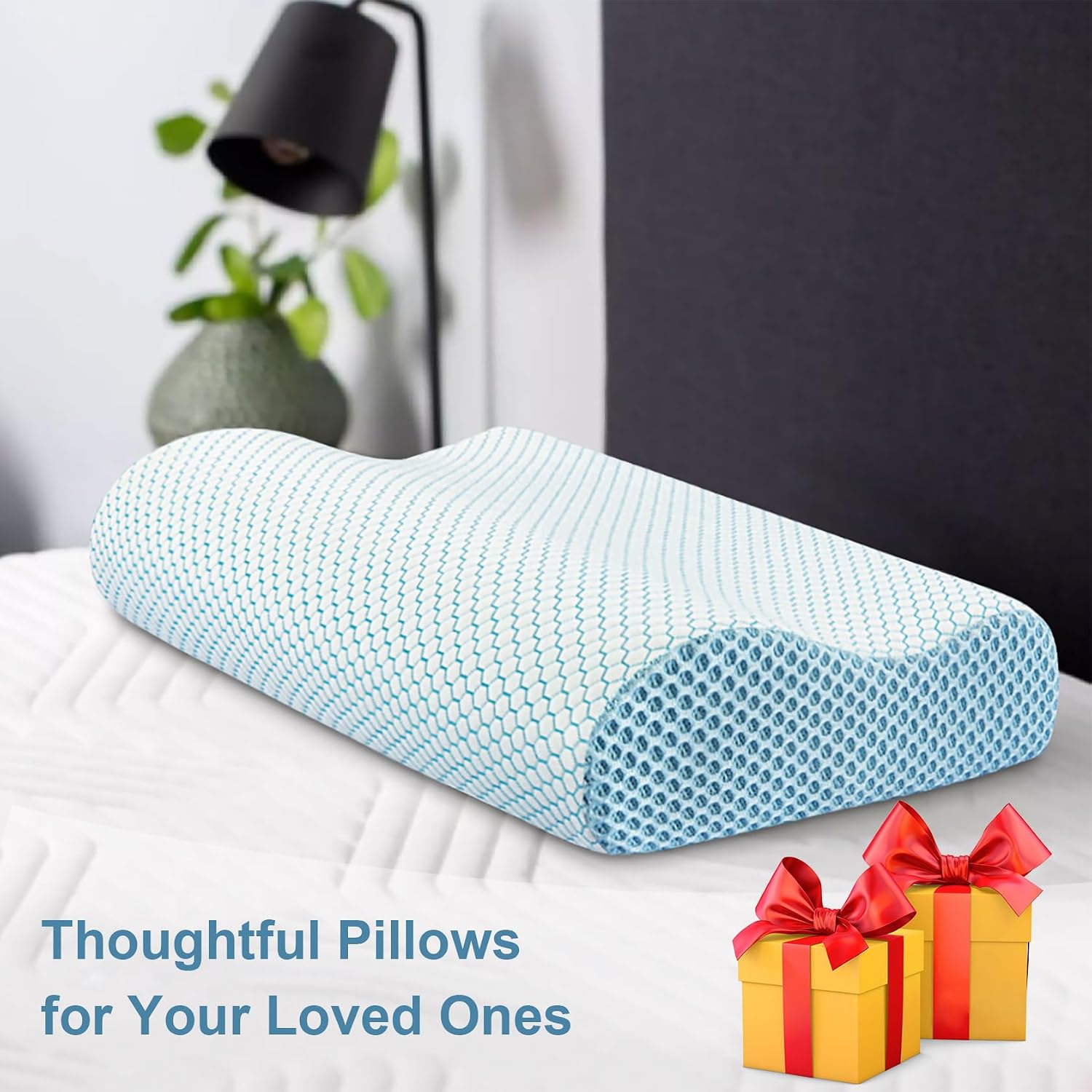 Thumbnail 6 de Anvo Memory Foam Contour Pillow, Dual-Height Neck Support, Blue and White
