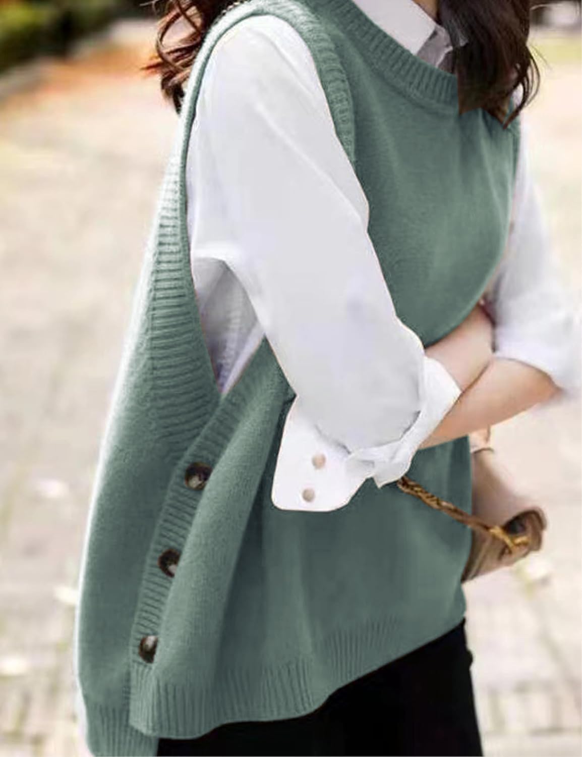 Detalle de Mingzhu Women's Sweater Vest, Ribbed Knit