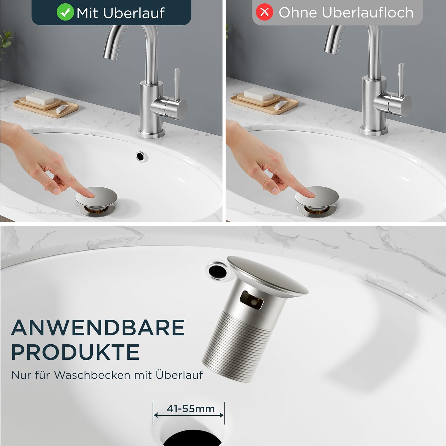 Detalle 2 de FORIOUS Wasserhahn Bad mit 360° Drehung
