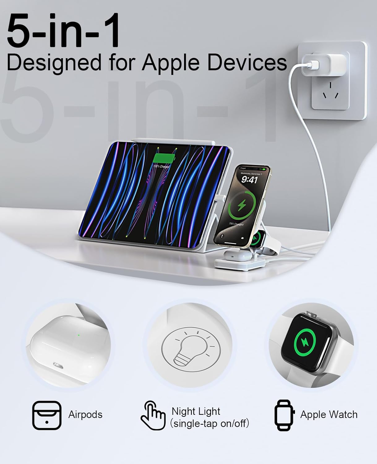 Detalle 2 de Apple MagSafe 5-in-1 Magnetic Charging Stand, Night Light