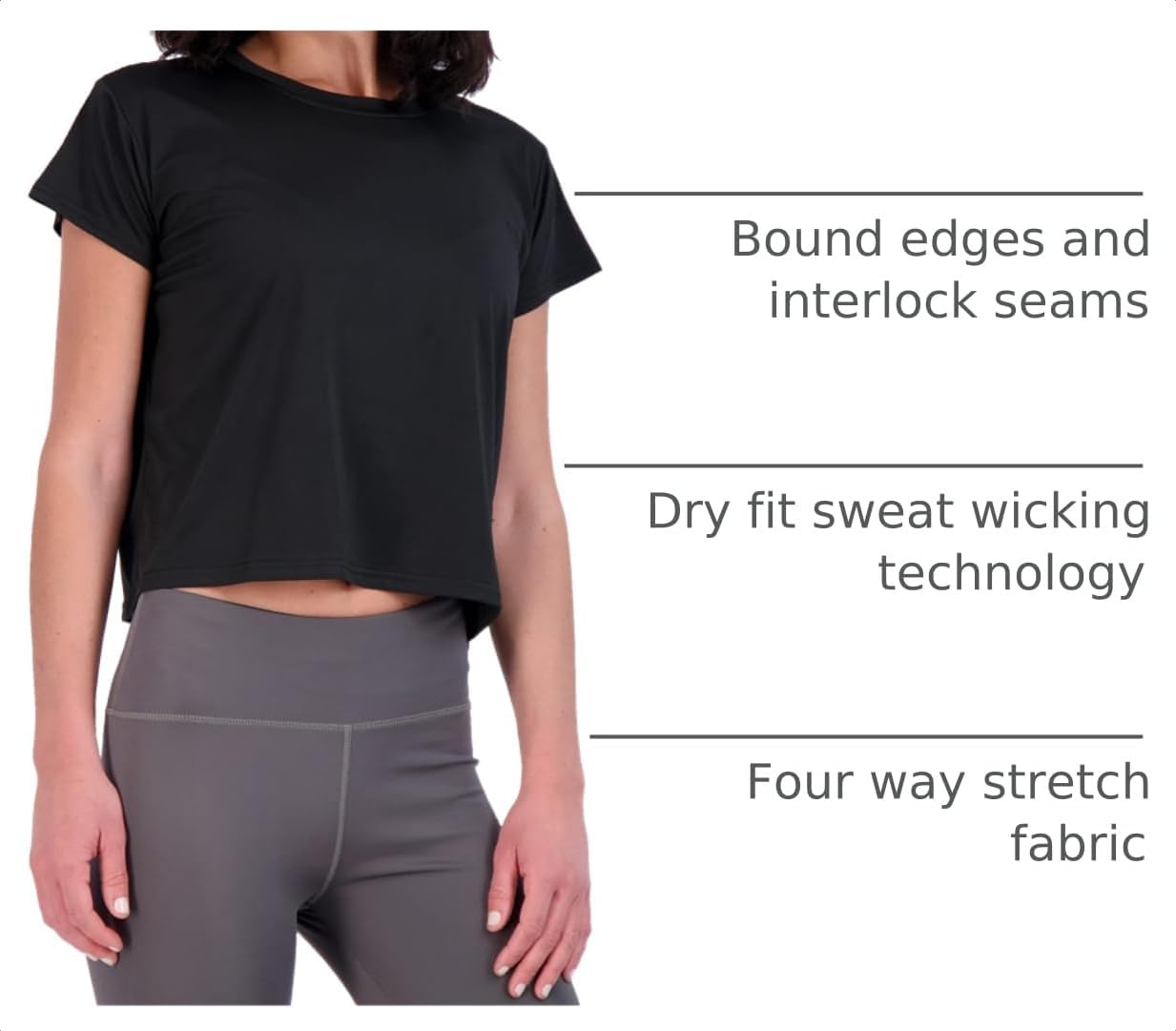 Detalle 2 de Real Essentials 5 Pack: Women's Dry-Fit Crop Top Short Sleeve Shirts – Plus Size Available