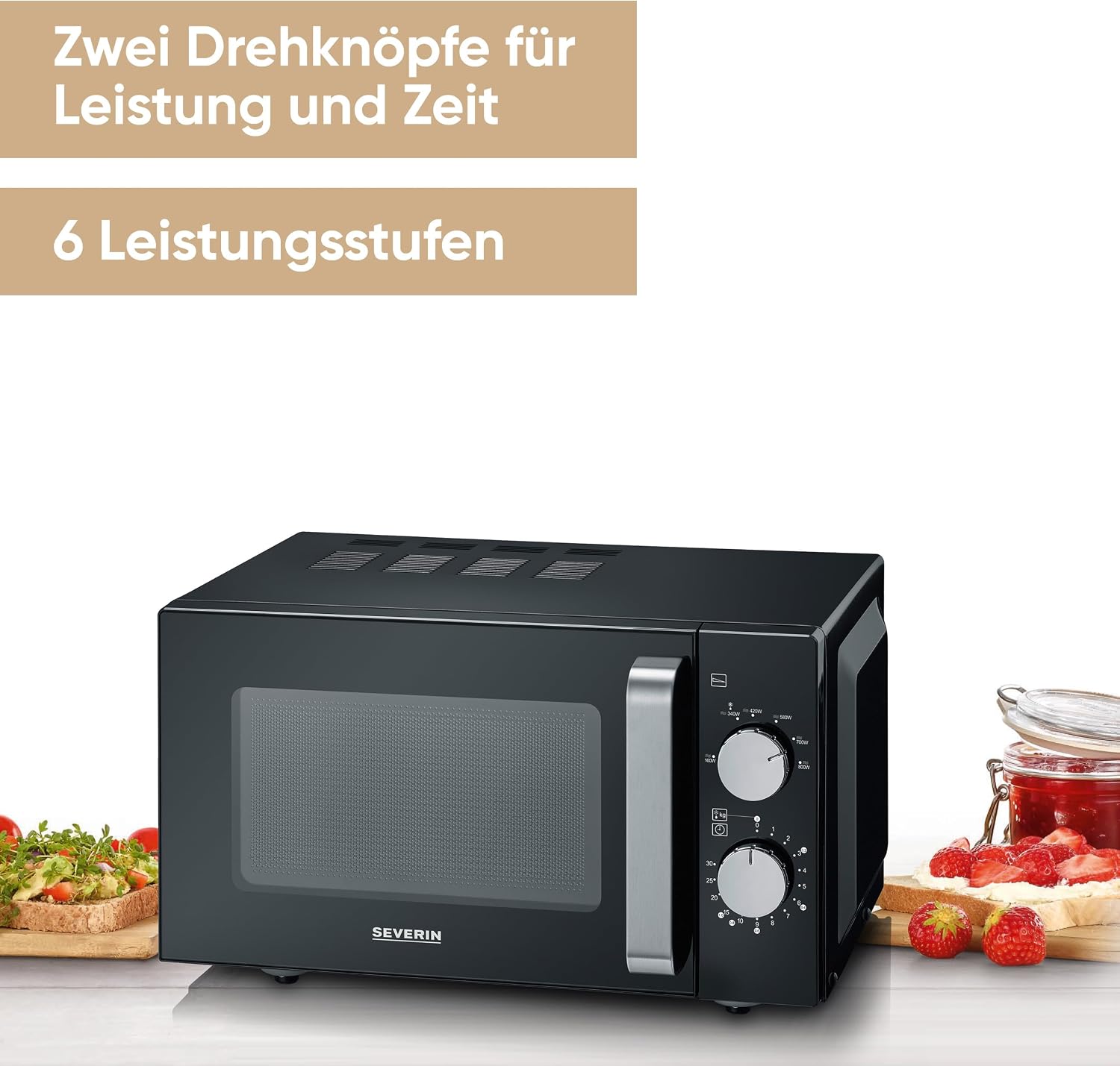 Detalle 2 de Severin Mikrowelle mit Glasboden MW 7761 – kompakt, flach, ideal für große Speisen