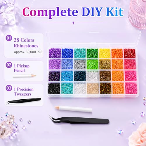 Thumbnail 5 de Lakudayy 28 Colors Resin Jelly Rhinestones Bedazzling Kit – 30,000 Pcs, 3mm Flat Back Gems with Tweezers and Pick-Up Pen