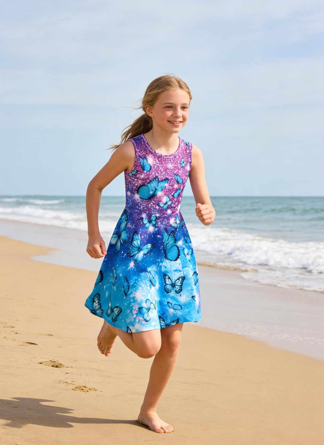 Thumbnail 4 de AIDEAONE Mädchenkleid Schmetterling A-Linie ärmelloses Sommerkleid (4–12 Jahre)