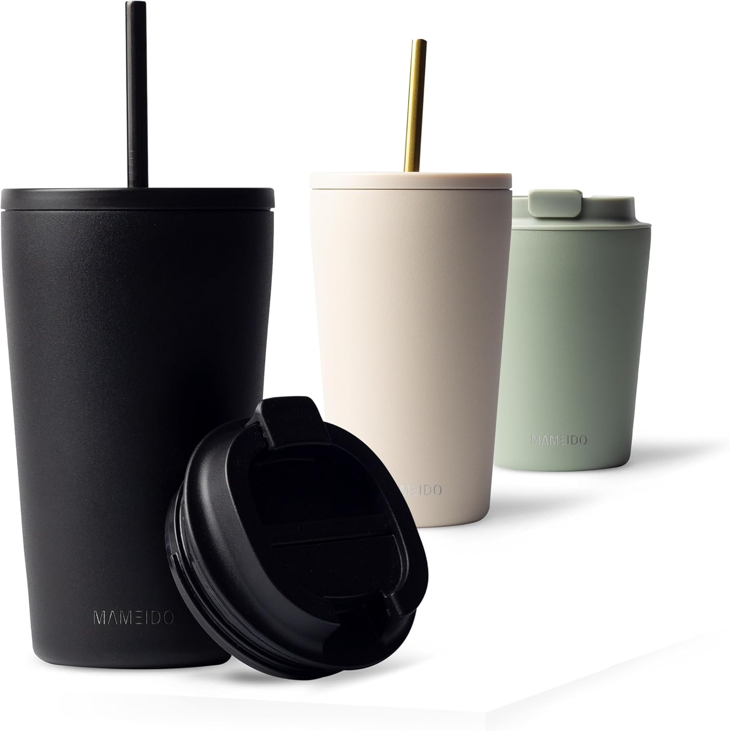 MAMEIDO Thermobecher mit Strohhalm 470 ml – Doppelwandig, aus Edelstahl, auslaufsicher